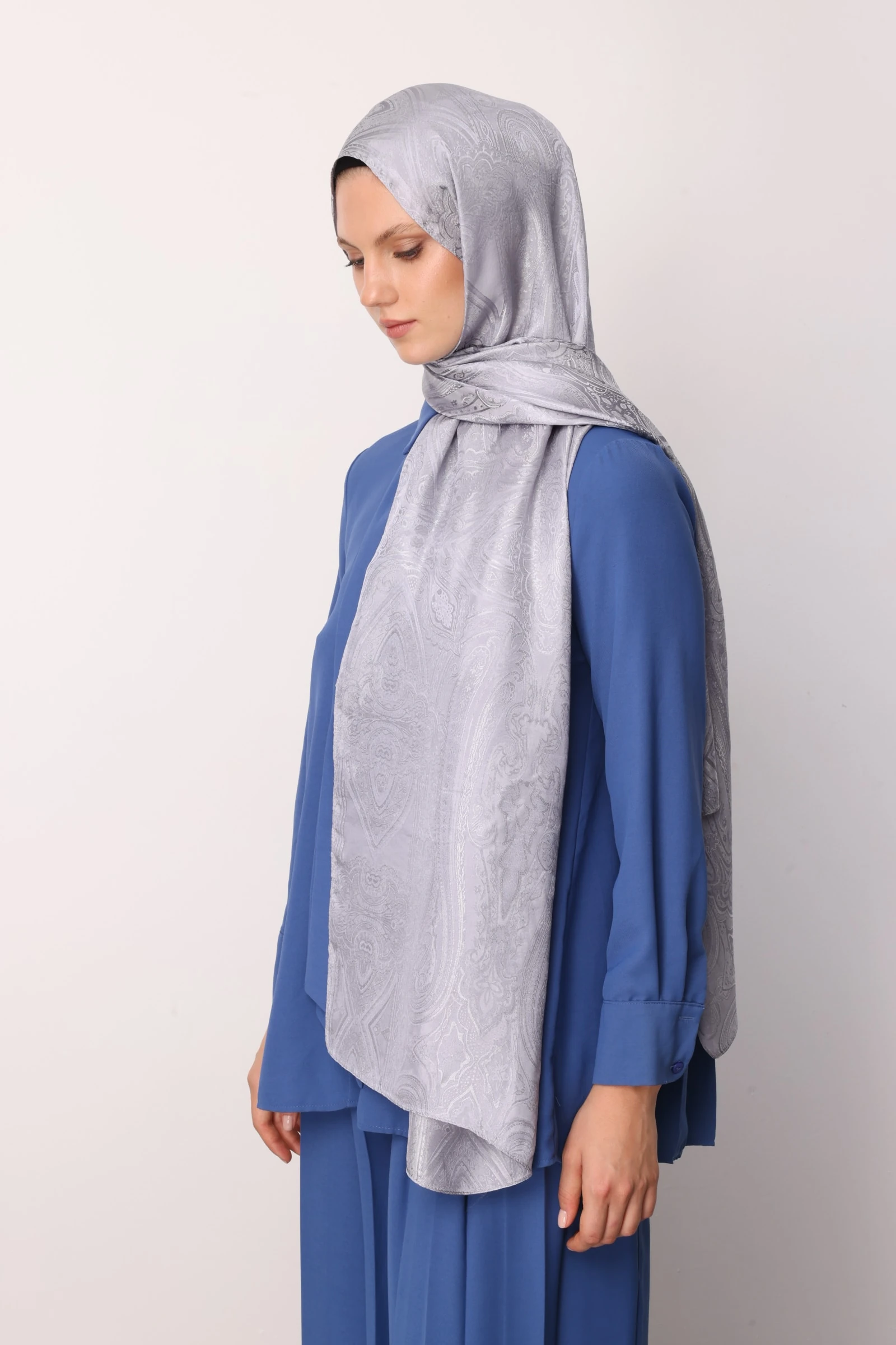 Toptan Liva Desen Shine Line Şal - Gri-Gri