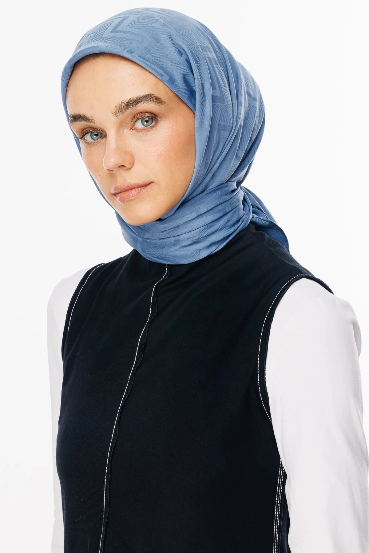 Toptan Viora Desen İpeksi Jakar Eşarp - Gök Mavisi