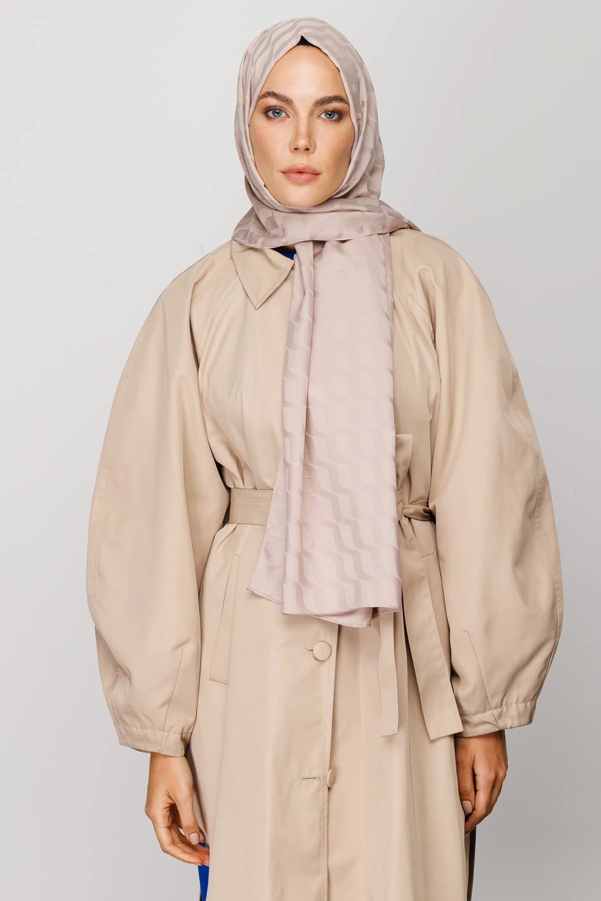 Toptan Dalga Desen İpeksi Jakar Şal - Bej