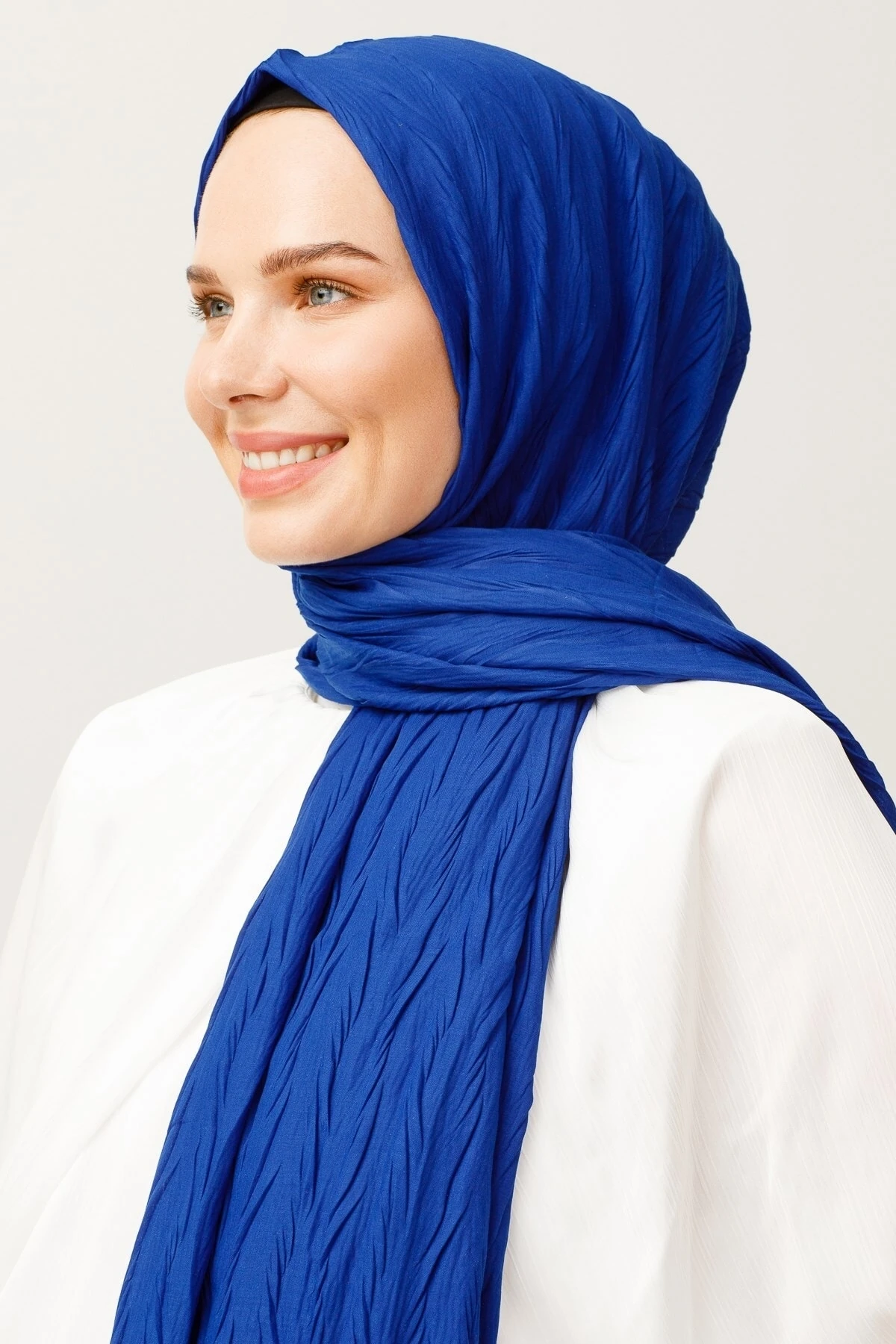 Toptan Piliseli Bambu Şal - Saks Mavi