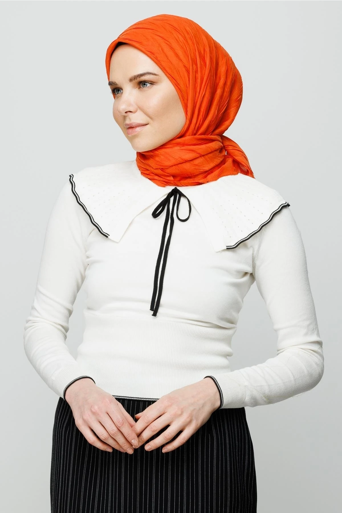 Pleated Bamboo Scarf - Orange