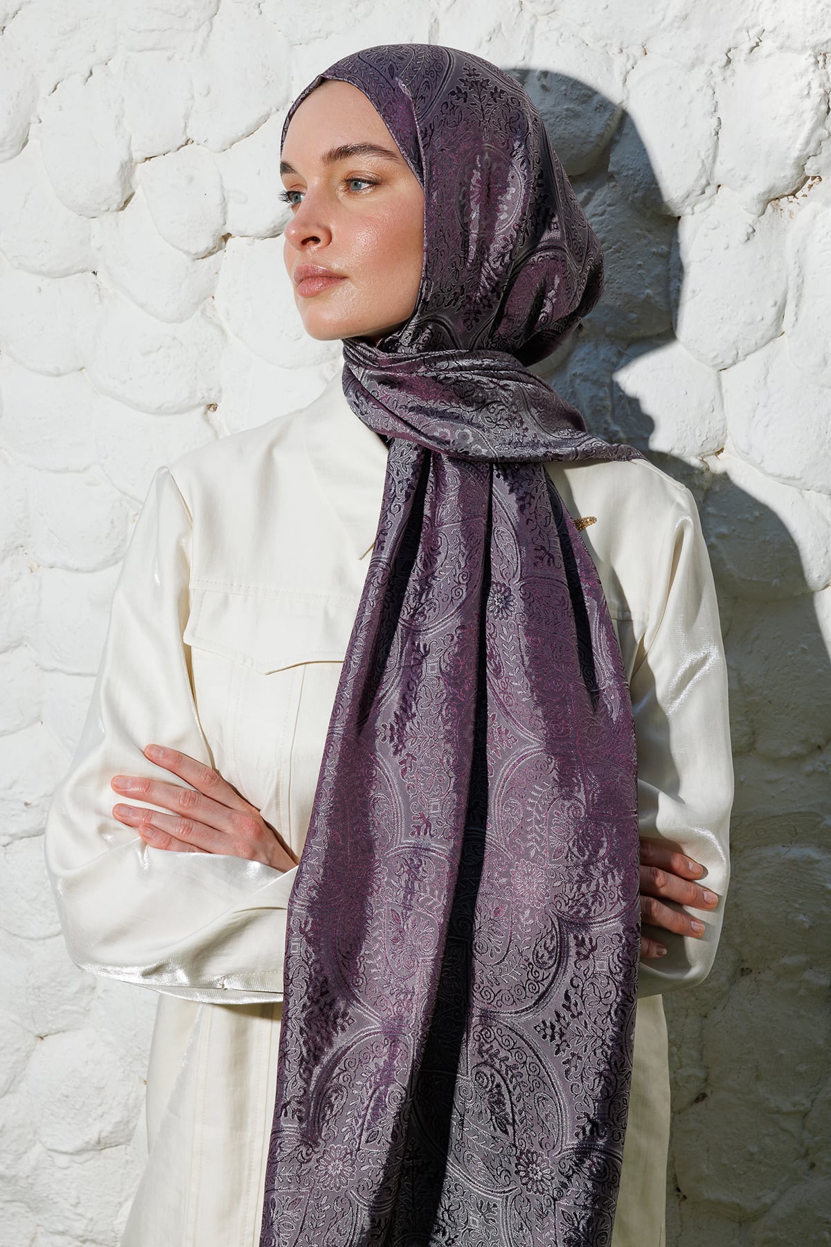 Shline Line Viscose Shawl - Purple-Gray