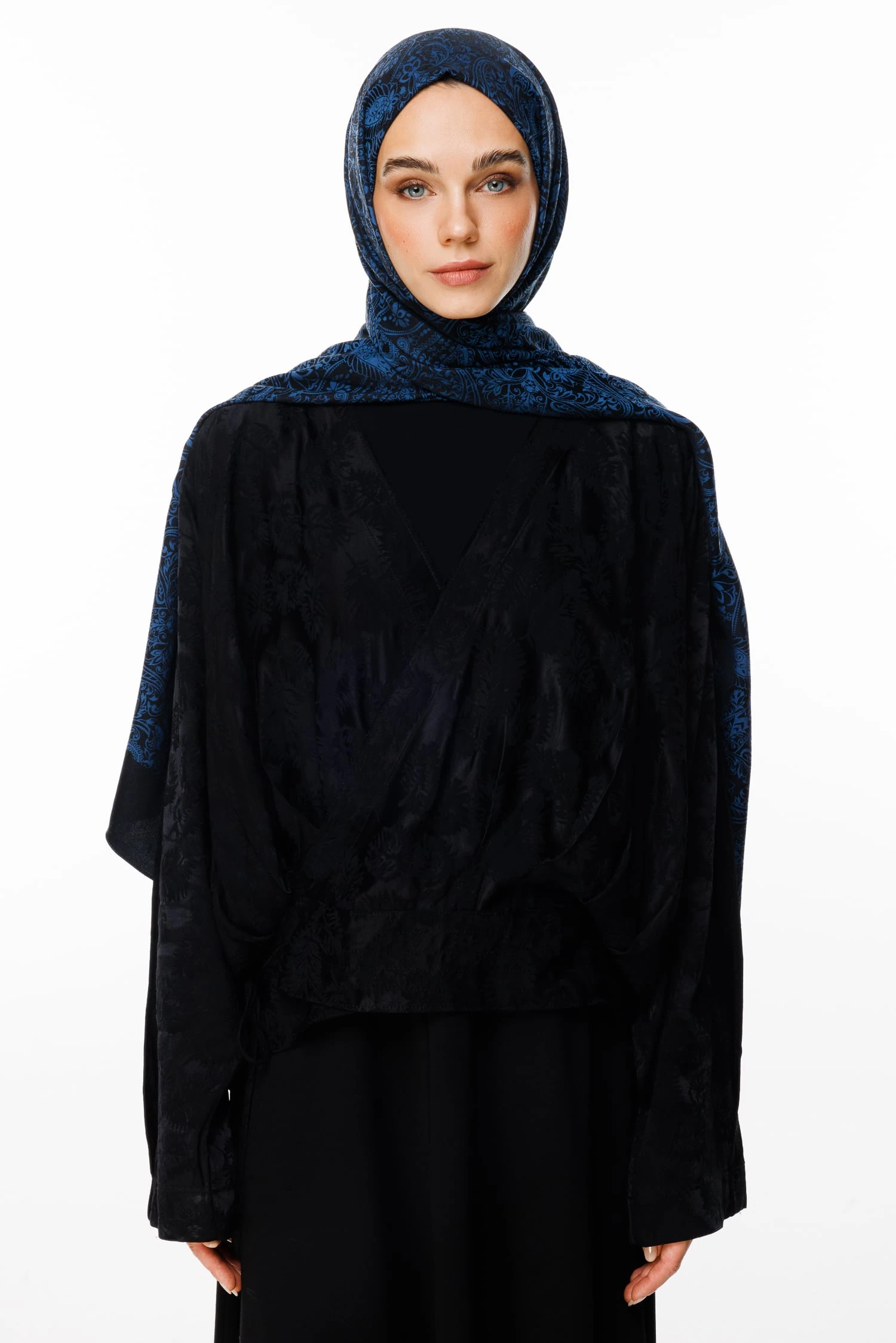 Velora-Pattern Reversible Shawl - Black-Indigo