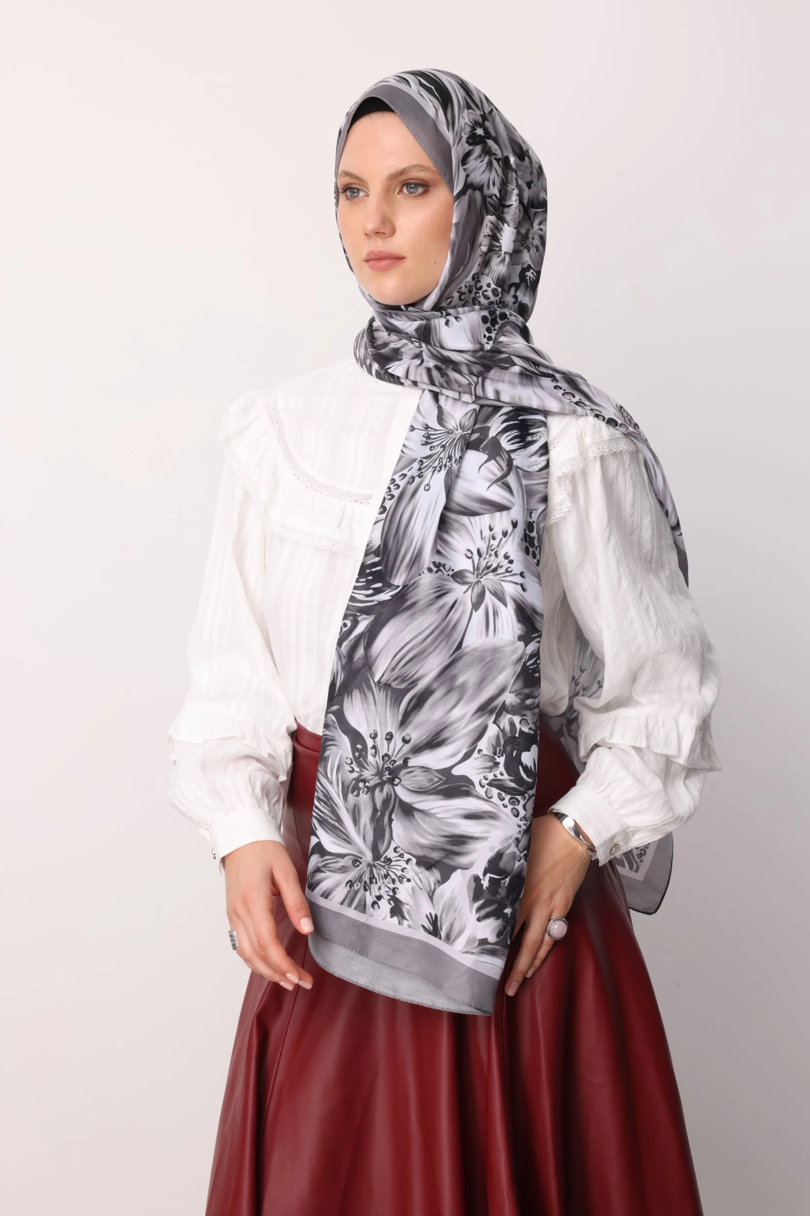 Toptan Larin Desen Pamuk Şal - Gri