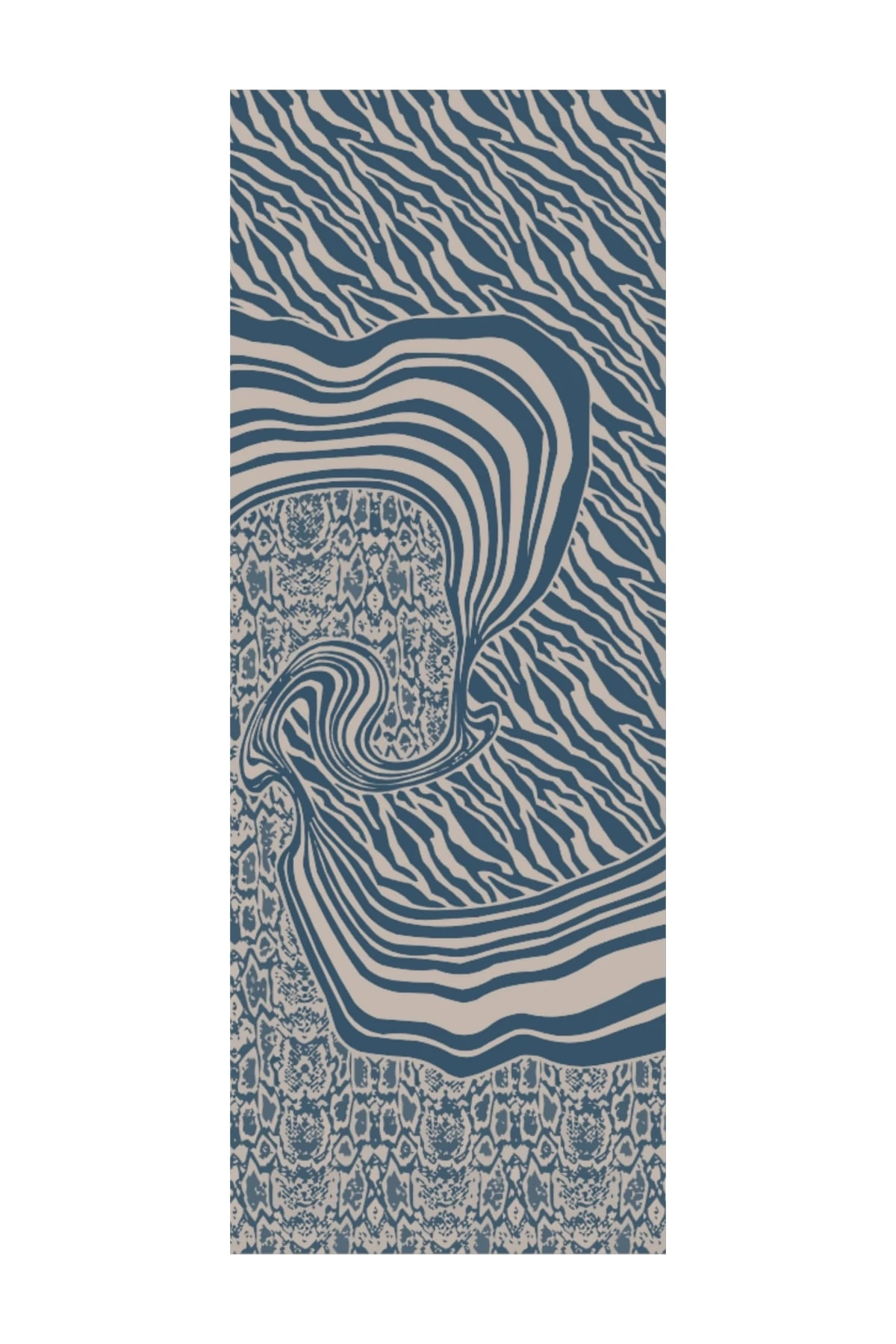 Toptan Riad Desen Çift Taraflı Şal - Petrol Mavisi-Bej