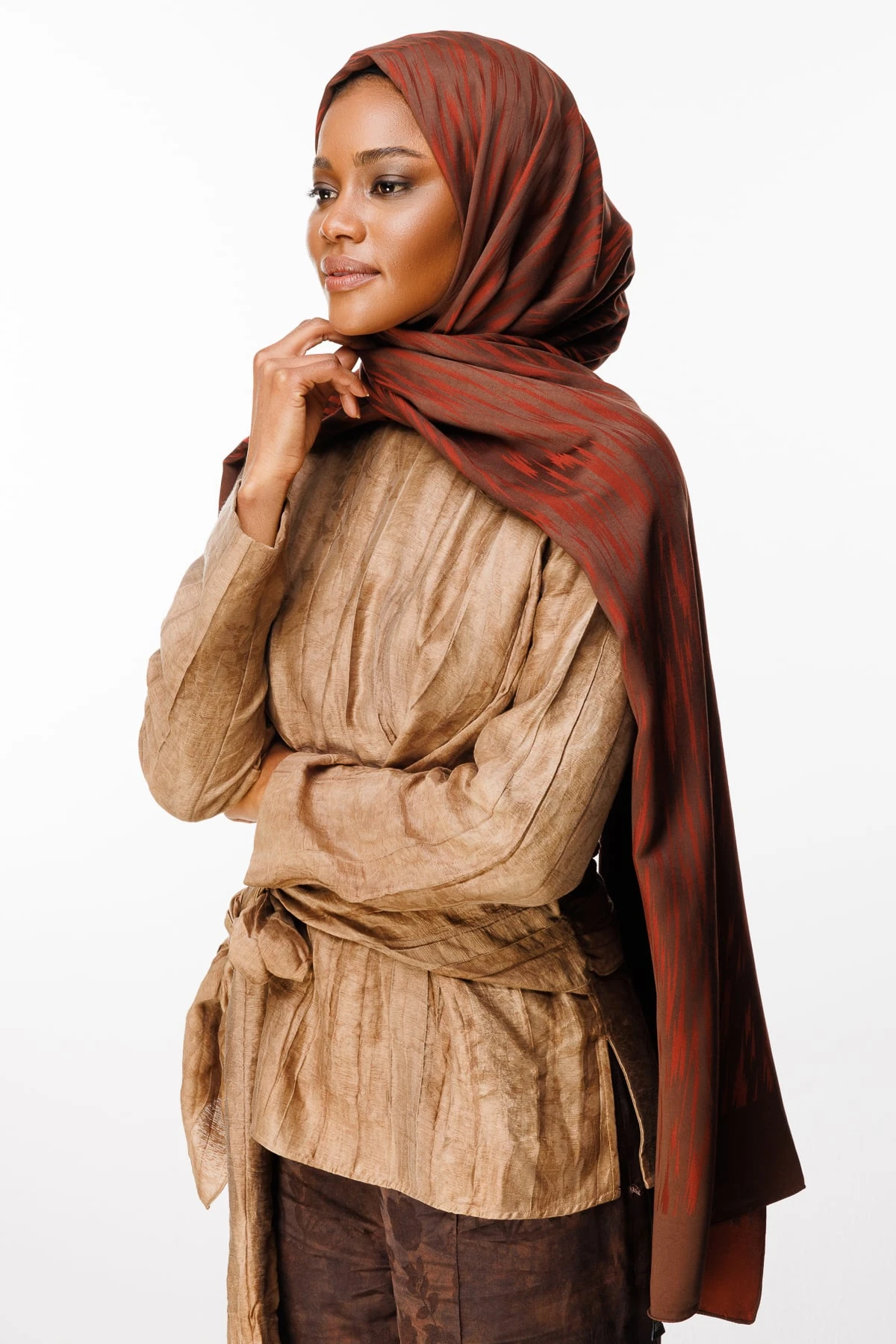 Toptan Selis Desen Çift Taraflı Şal - Acı Kahve-Kahve