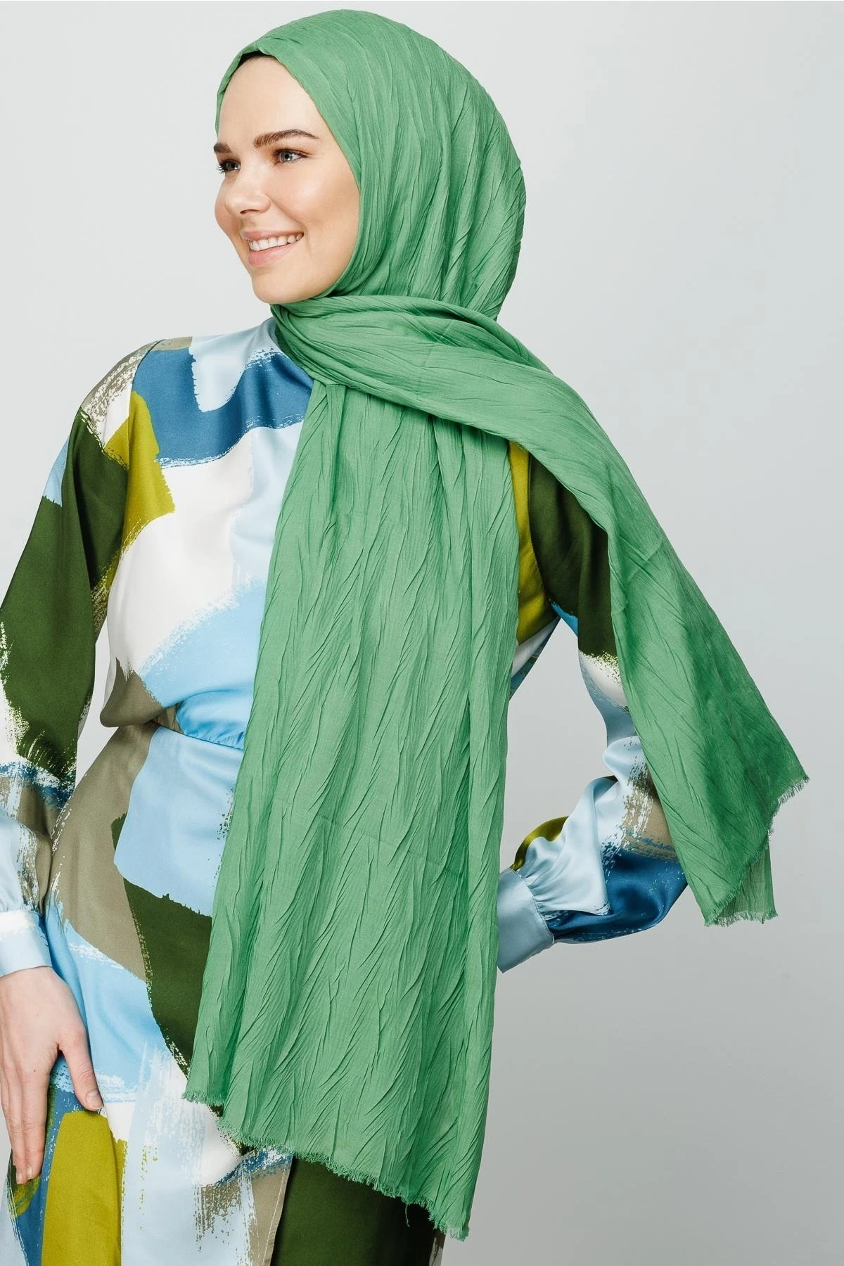 Pleated Bamboo Shawl - Aqua Green
