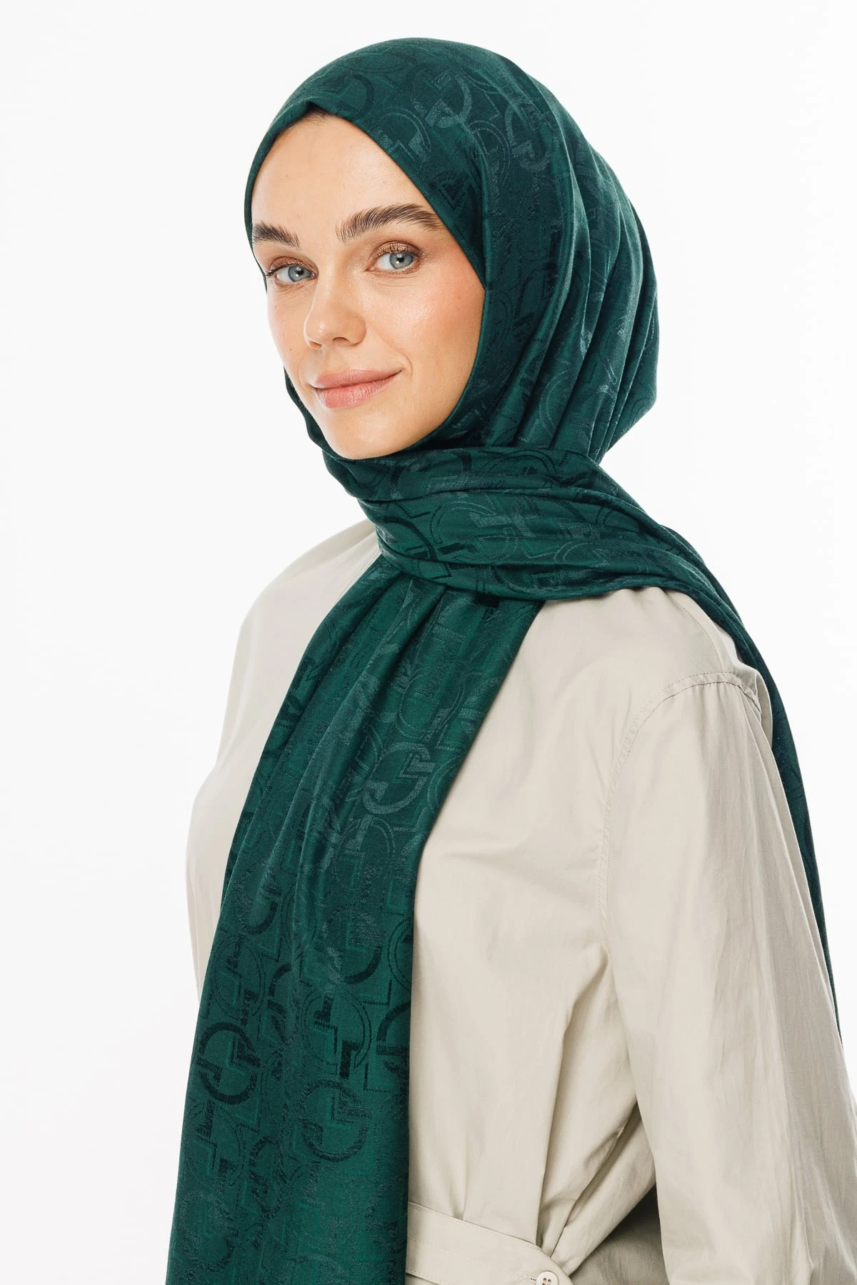 Toptan Longar Desen Parlak Jakar Şal - Zümrüt