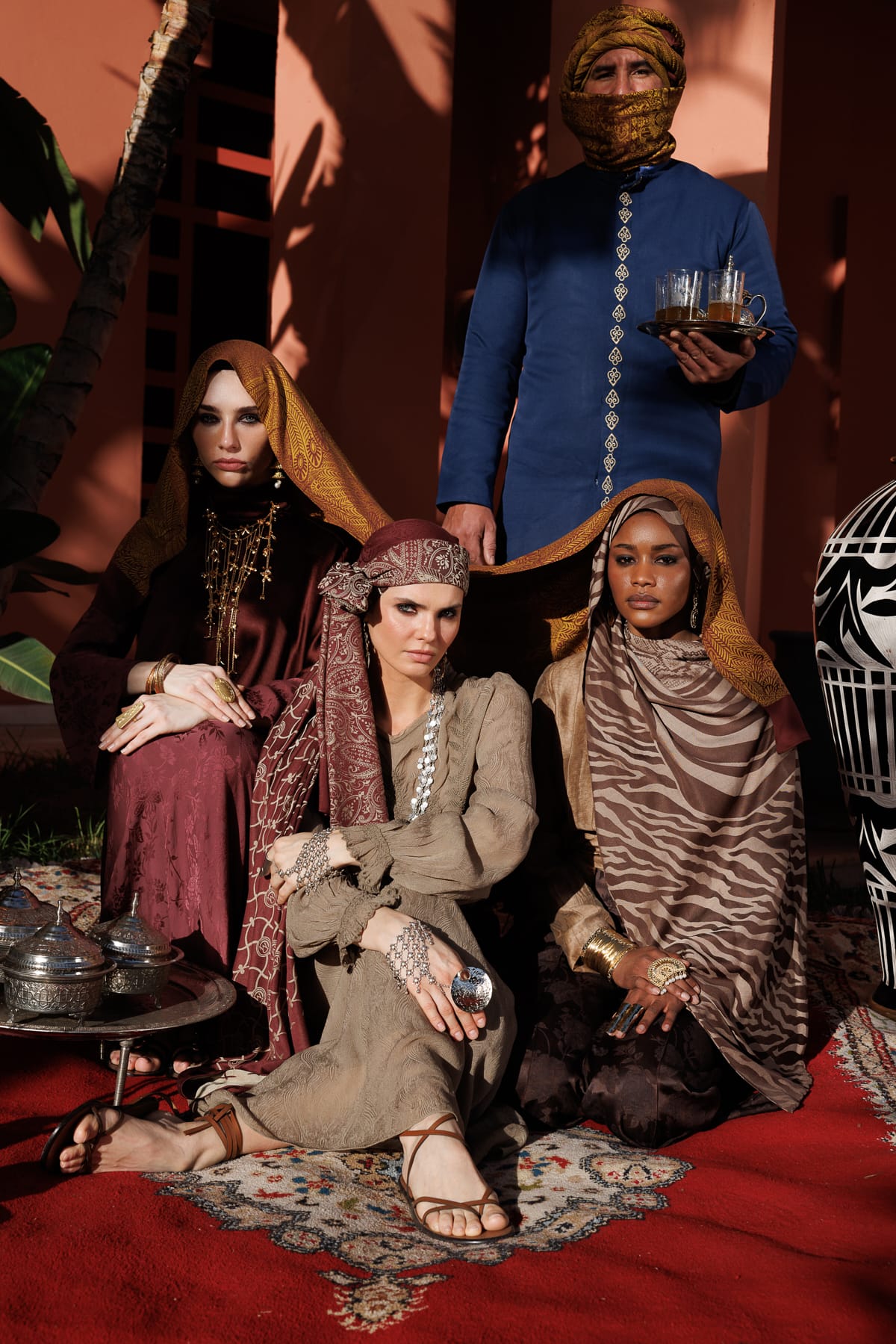 Toptan Lavin Desen Çift Taraflı Şal - Mürdüm-Somon