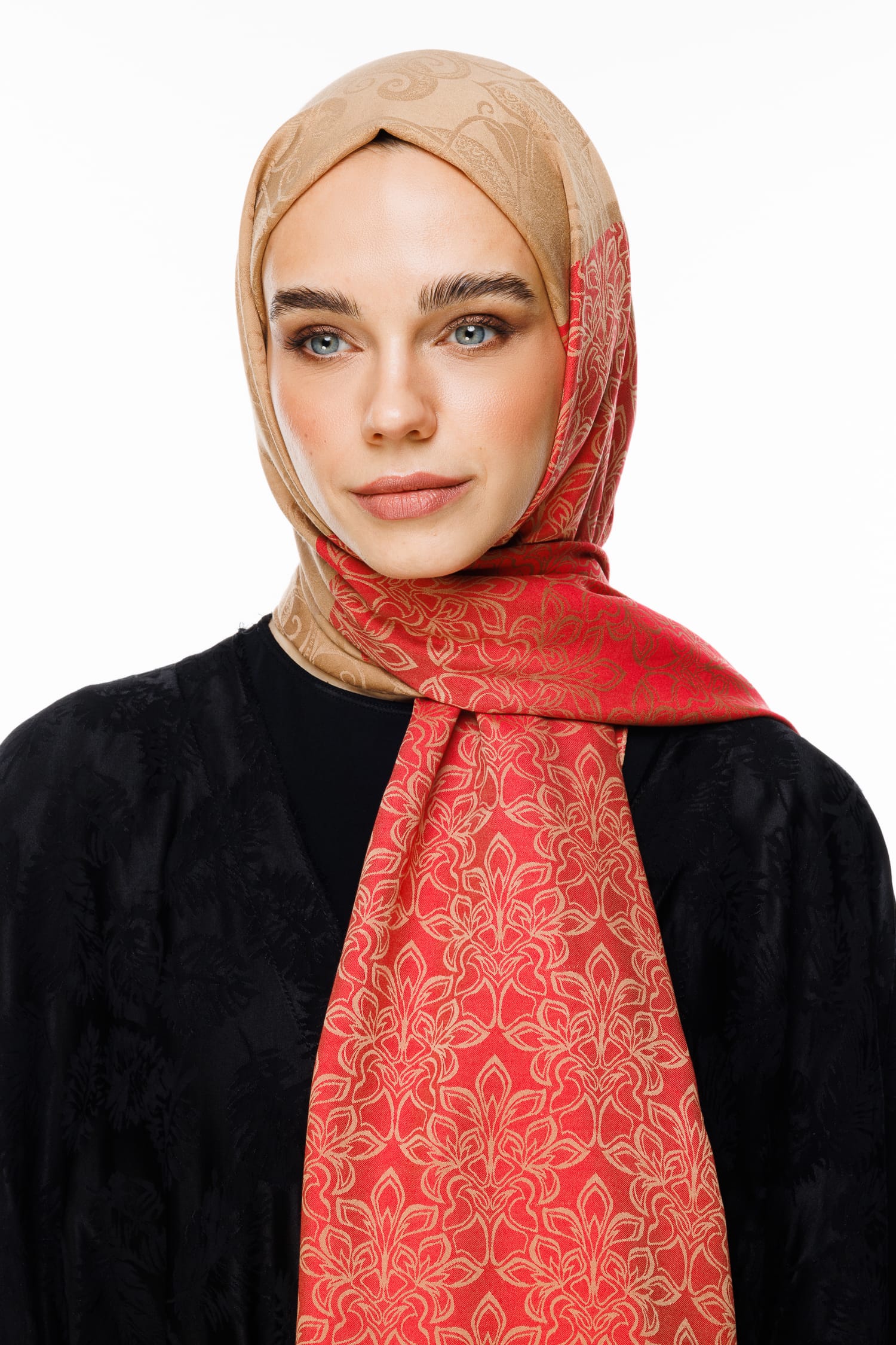 Nora-Pattern Reversible Shawl - Mink-Red