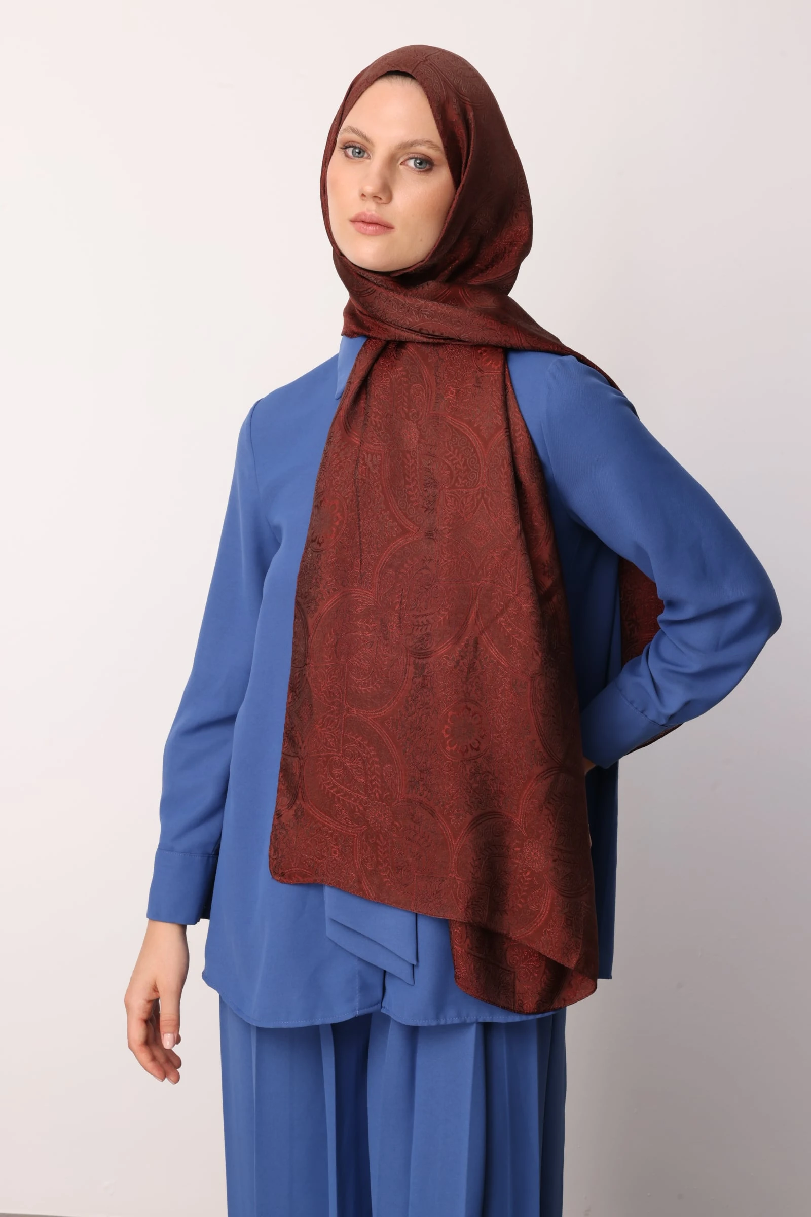 Shline Line Viscose Shawl - Bitter Coffee-Coffee