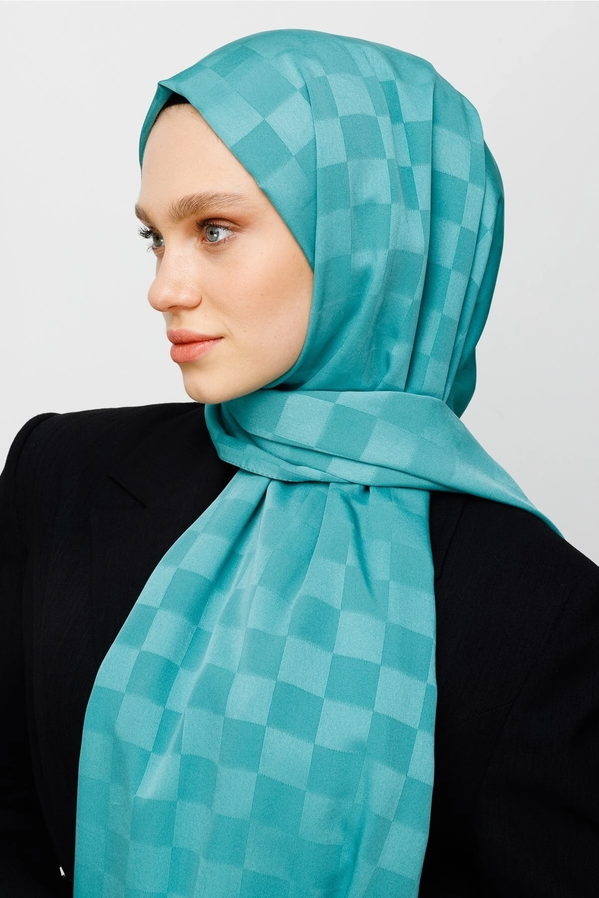 Checkers Pattern Silk Jacquard Shawl - Mint Green