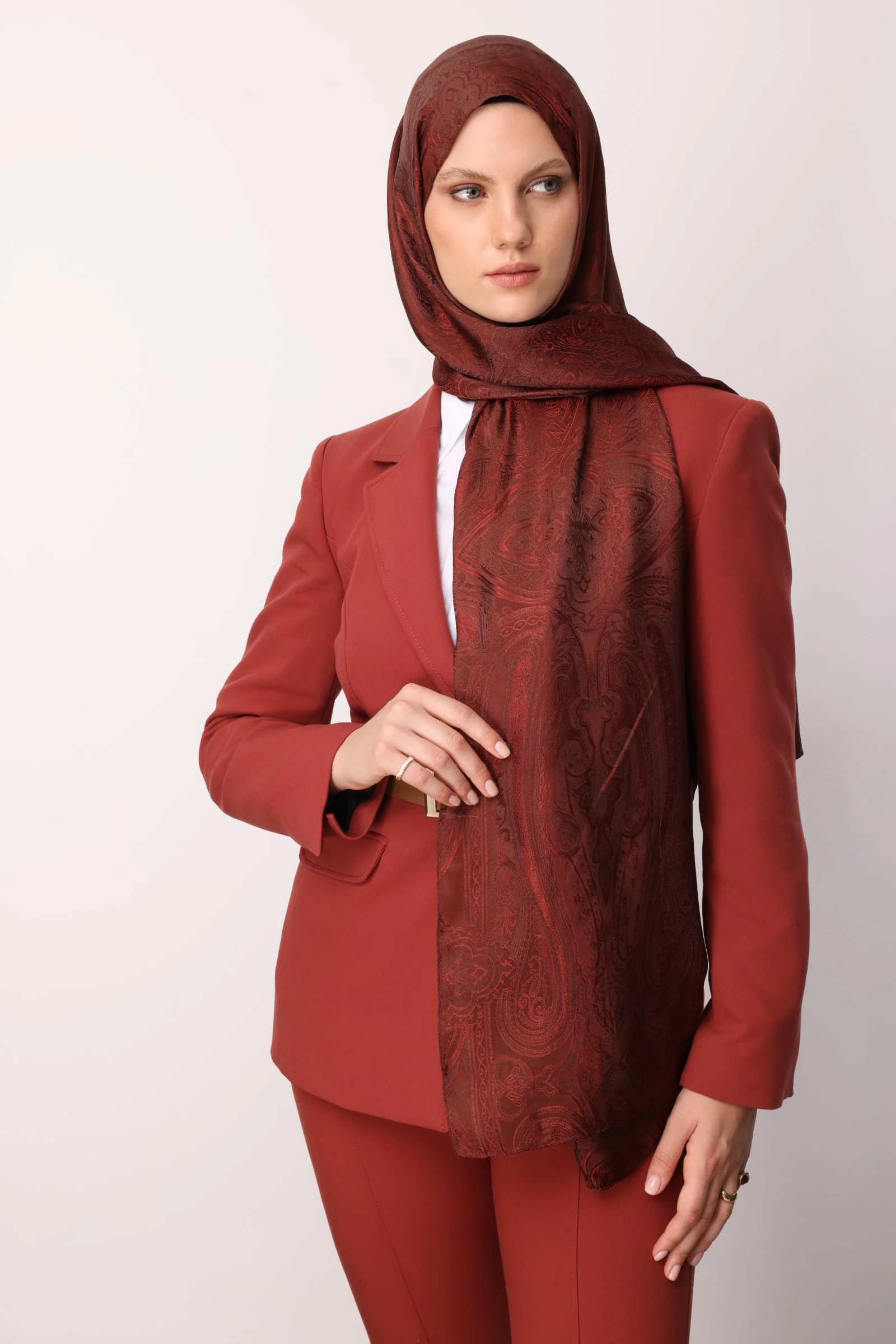 Toptan Liva Desen Shine Line Şal - Acı Kahve-Kahve