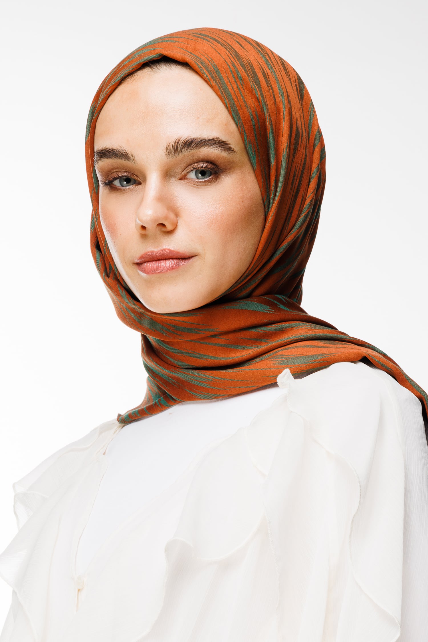 Selis-Pattern Reversible Shawl - Cinnamon-Emerald