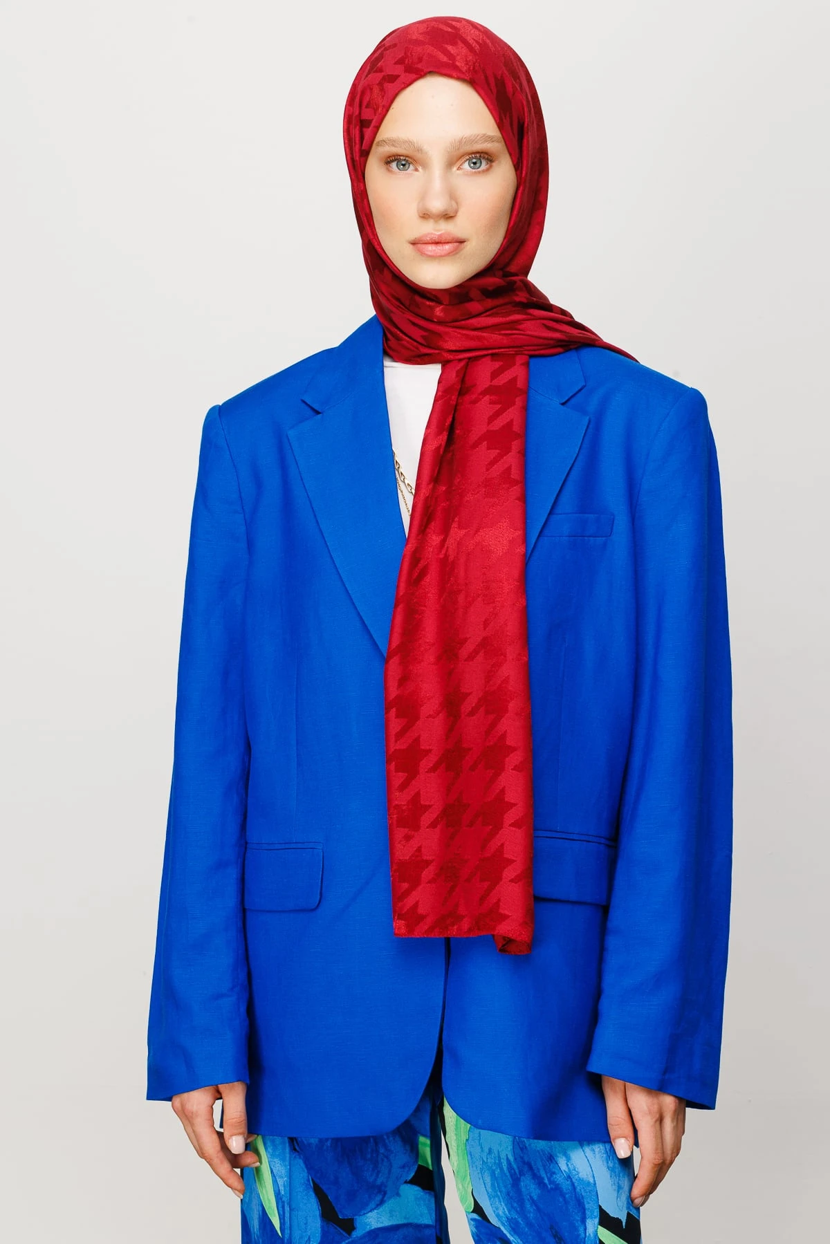 Toptan Kazayağı Desen Parlak Jakar Şal - Vişne Çürüğü