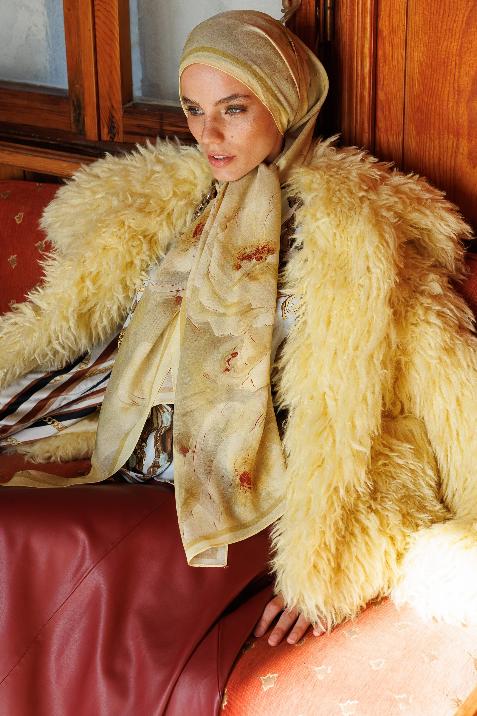 Toptan Rose Desen Hebei İpek Şal - Kayısı