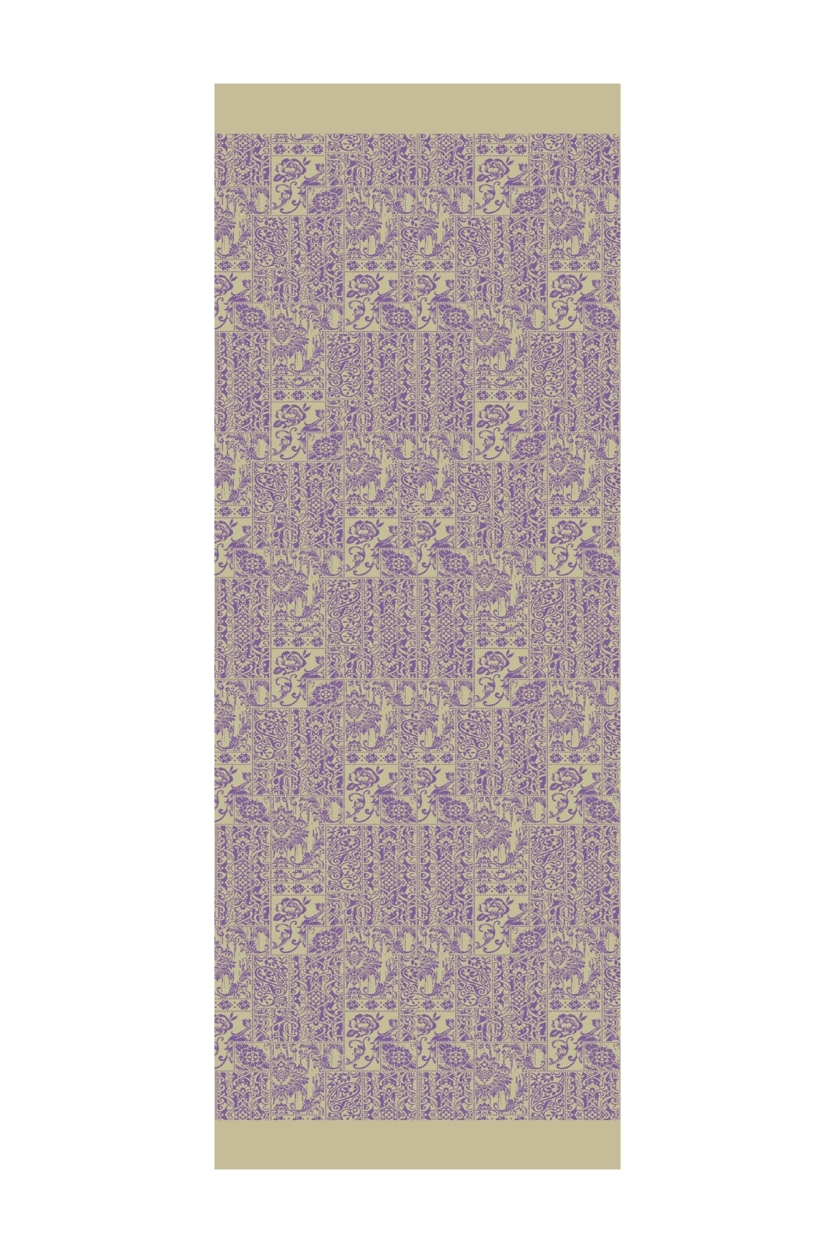 Toptan Henna Desen Çift Taraflı Şal - Zeytin-Mor