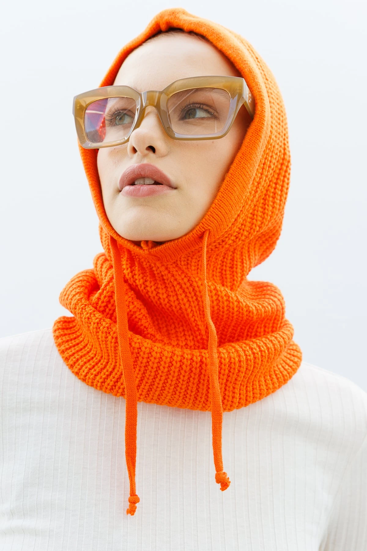 Toptan Balaclava Triko Başlık - Turuncu