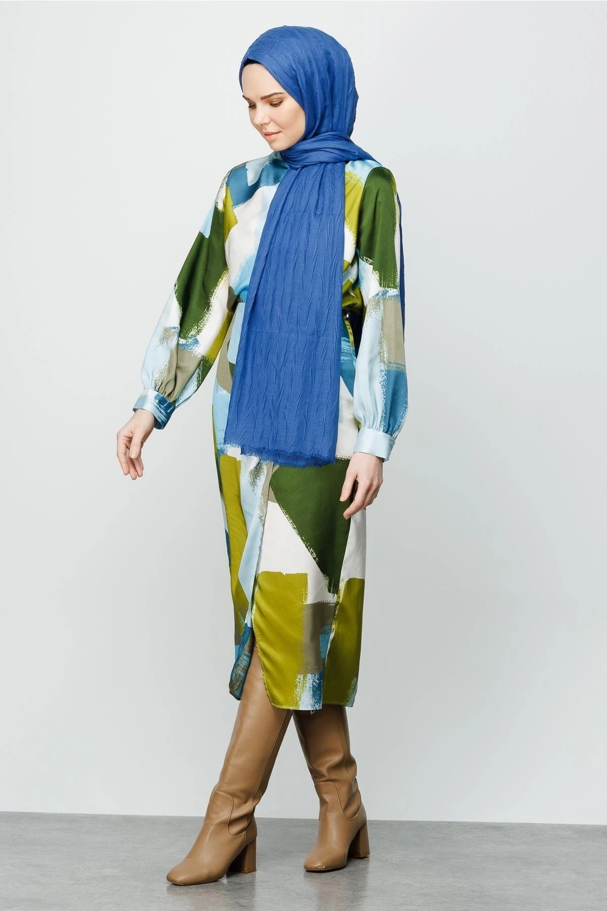 Toptan Piliseli Bambu Şal - İndigo