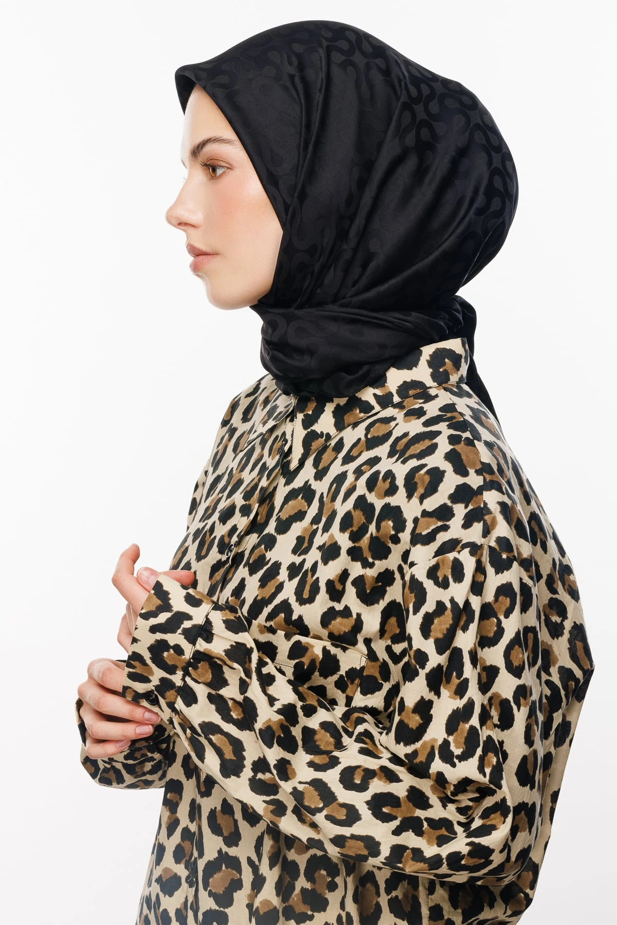 Toptan Moon Desen İpeksi Jakar Eşarp - Siyah