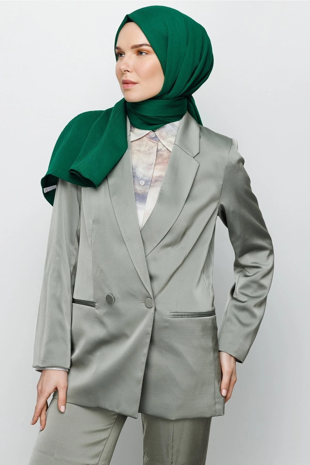 Toptan Krinkıl Medine İpeği Şal - Koyu Benetton Yeşili