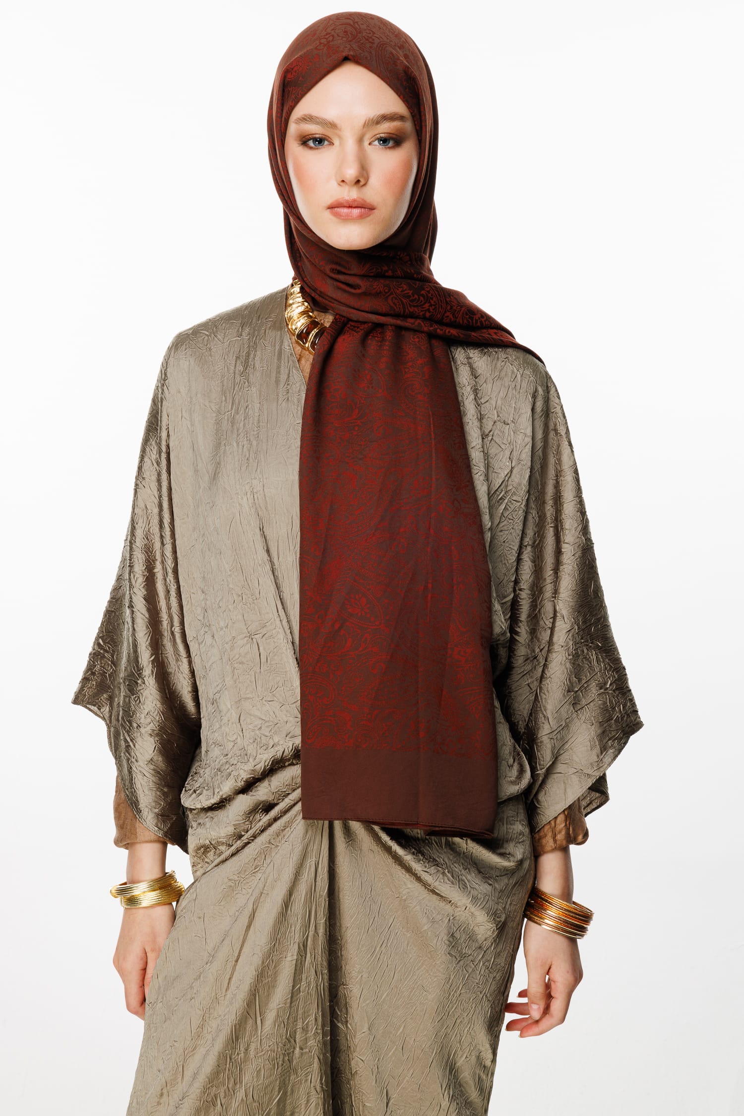 Toptan Velora Desen Çift Taraflı Şal - Acı Kahve-Kahve