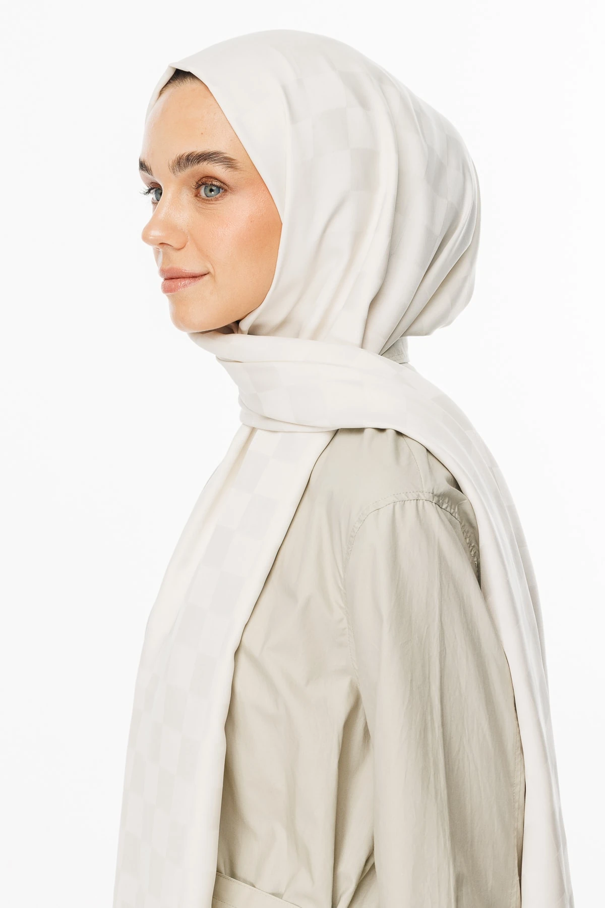 Toptan Dama Desen İpeksi Jakar Şal - İnci