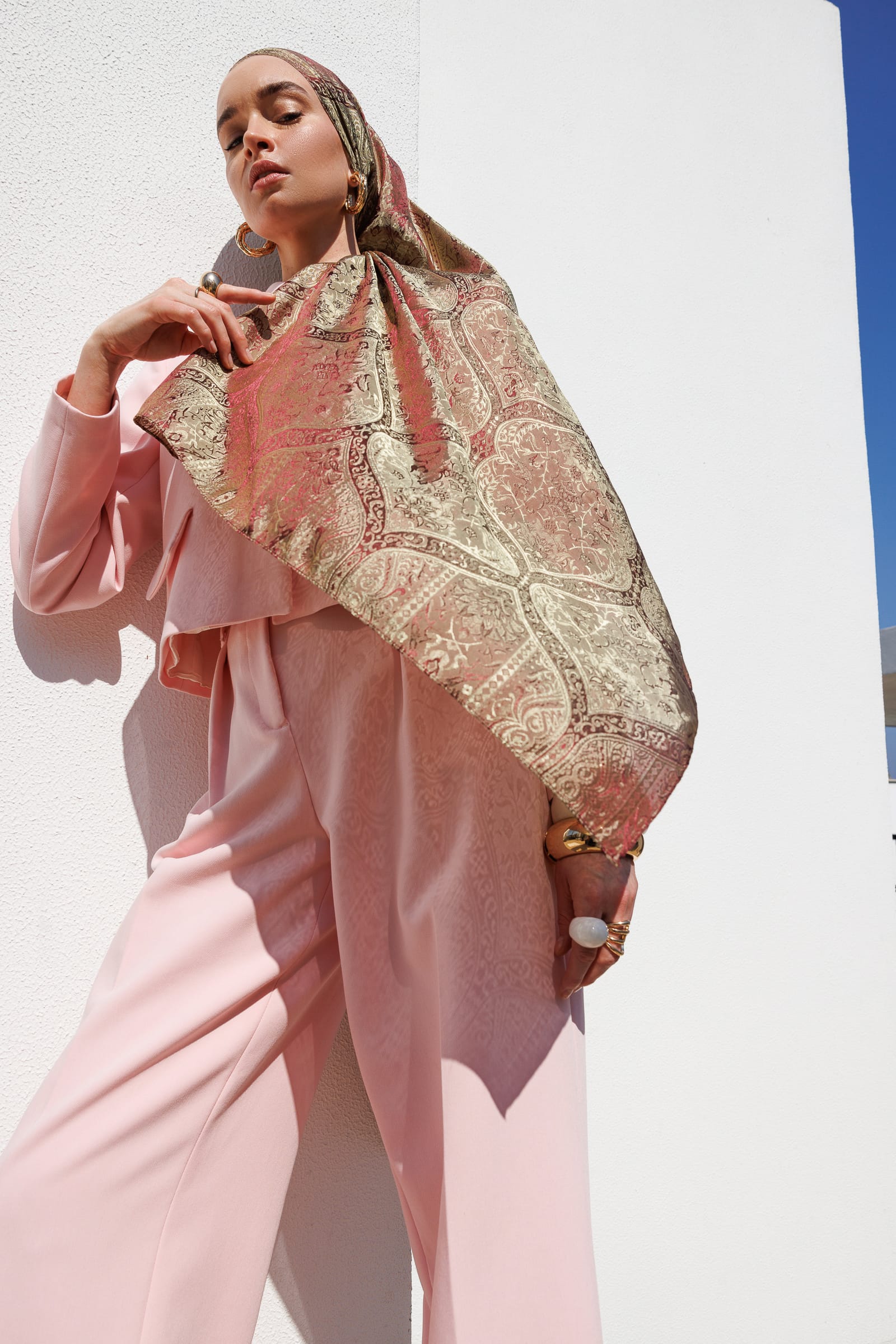 Toptan Soler Desen Shine Line Şal - Mürdüm-Somon