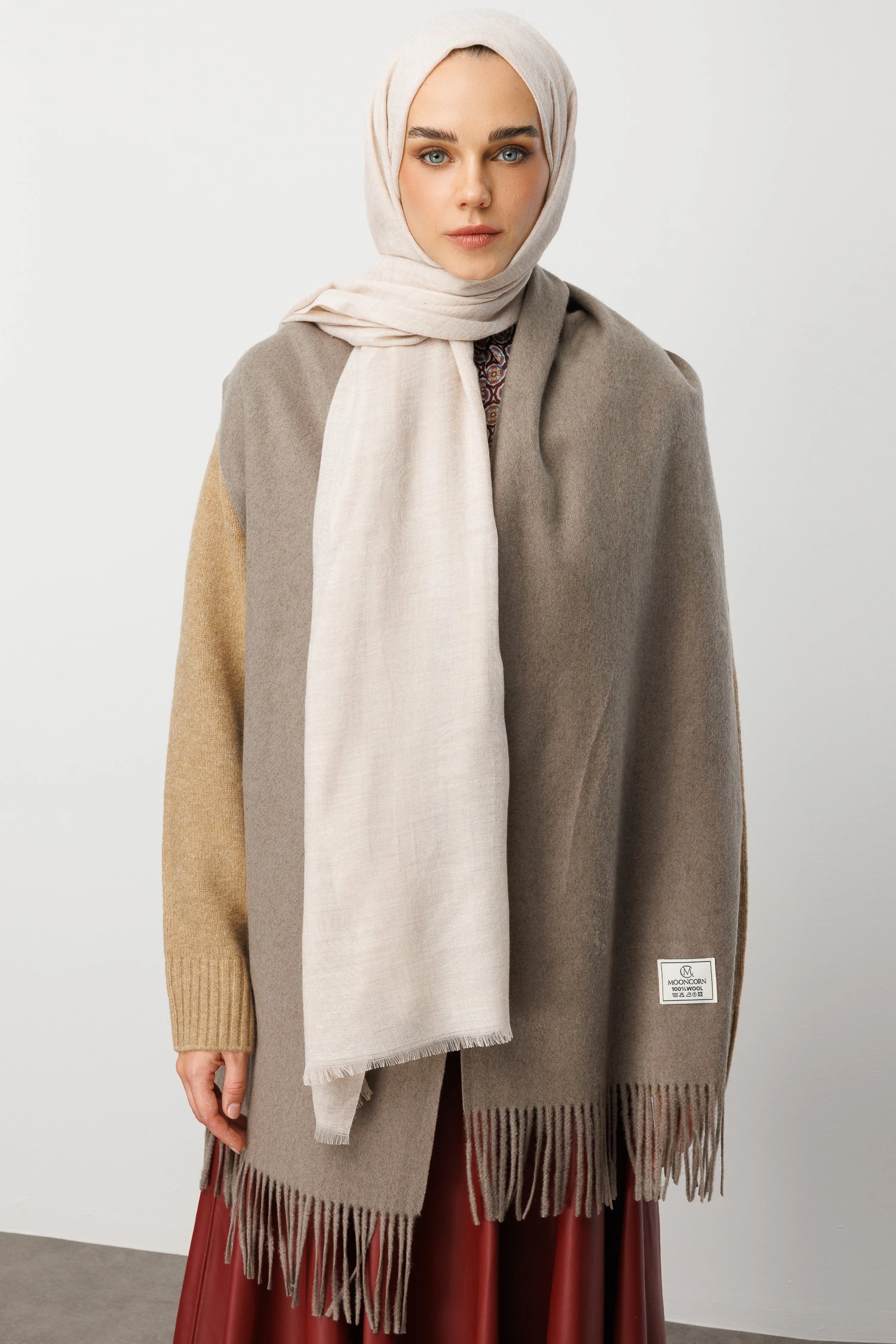 Toptan Rumi Desen Yün Kaşmir Şal - Taş Rengi