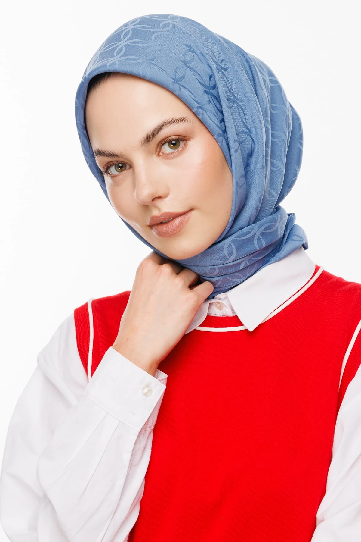 Toptan London Desen İpeksi Jakar Eşarp - Gök Mavisi