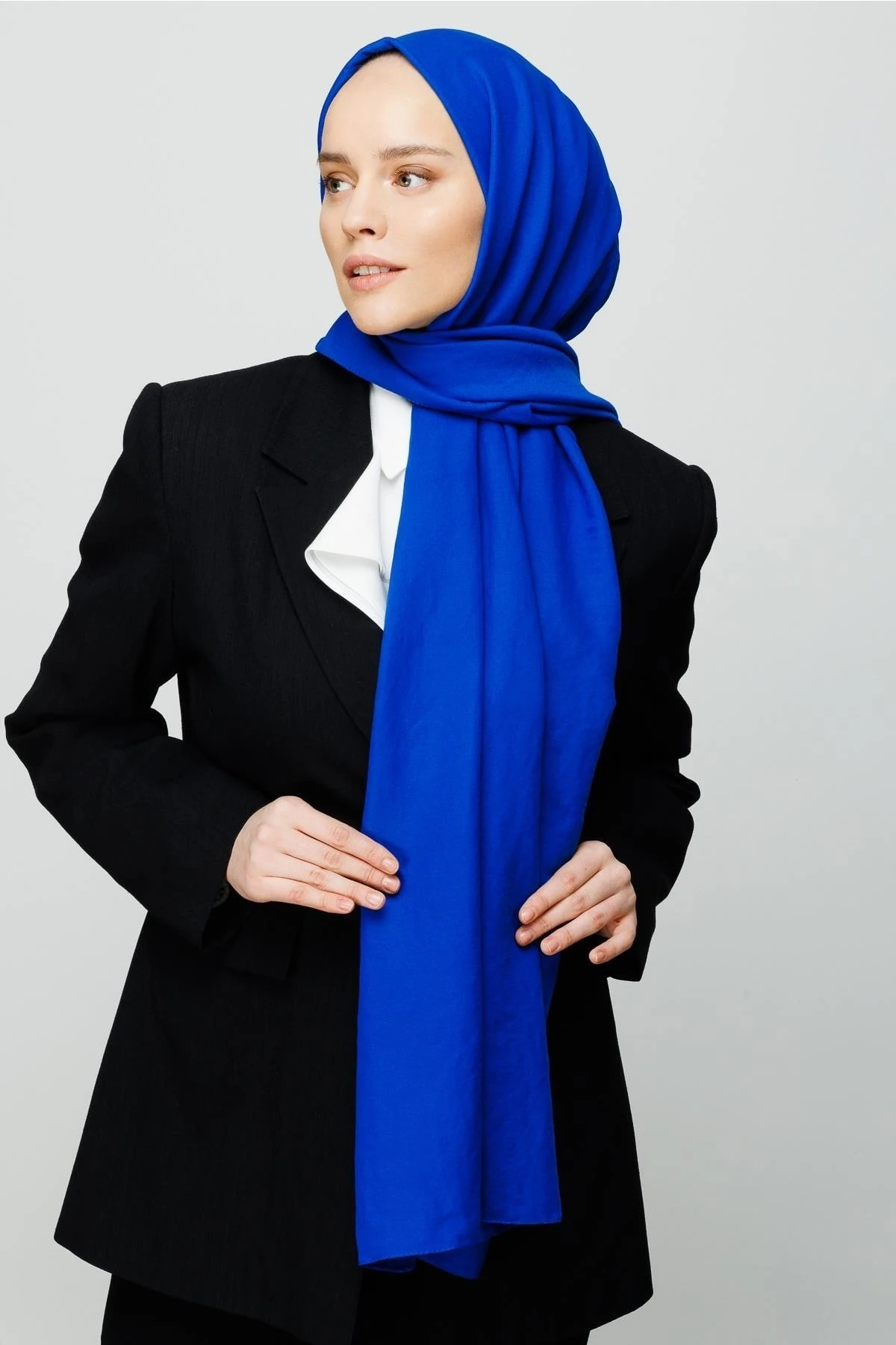 Toptan Pamuk Kraş Şal - Saks Mavi