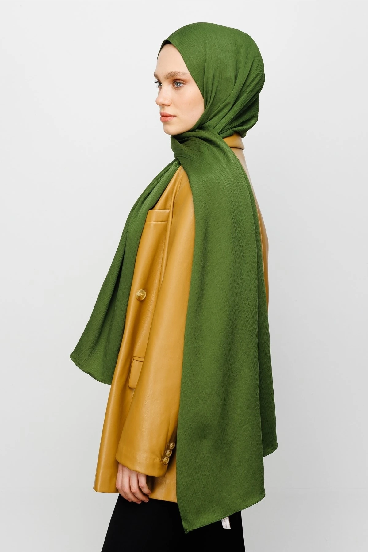 Toptan Krinkıl Medine İpeği Şal - Haki