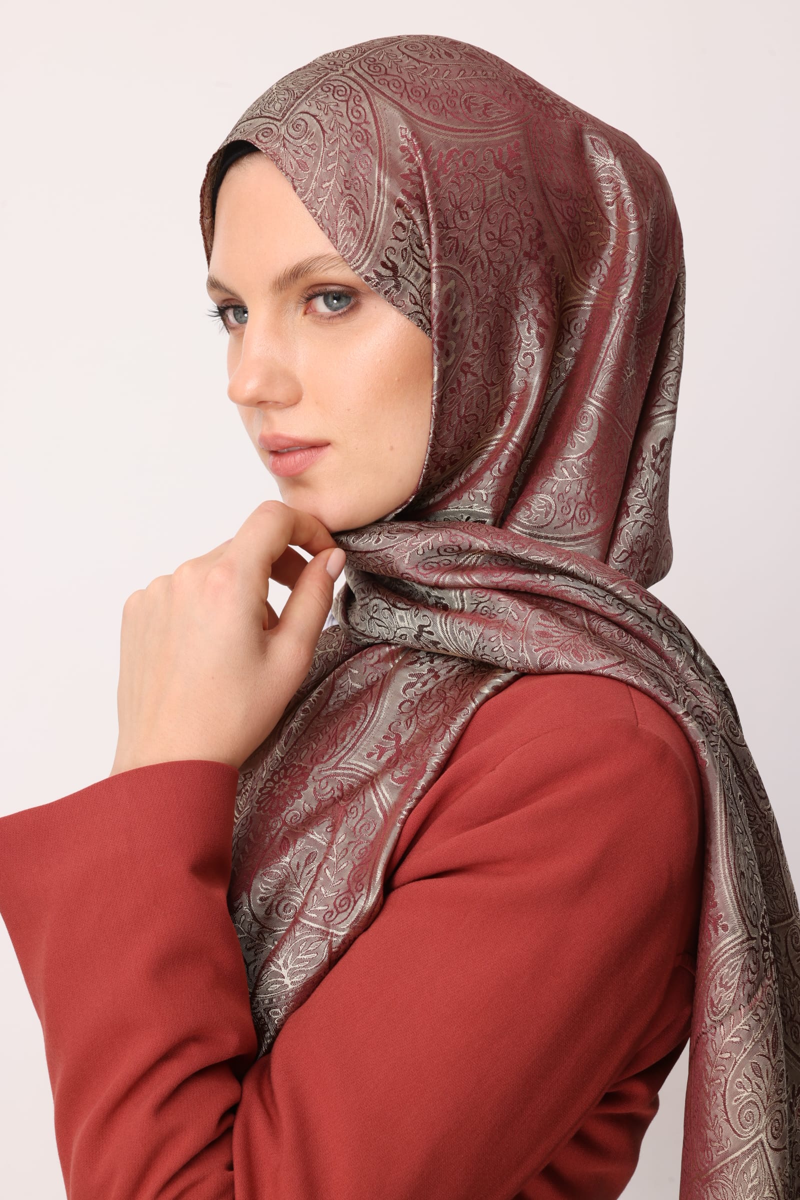 Shline Line Viscose Shawl - Damson-Salmon
