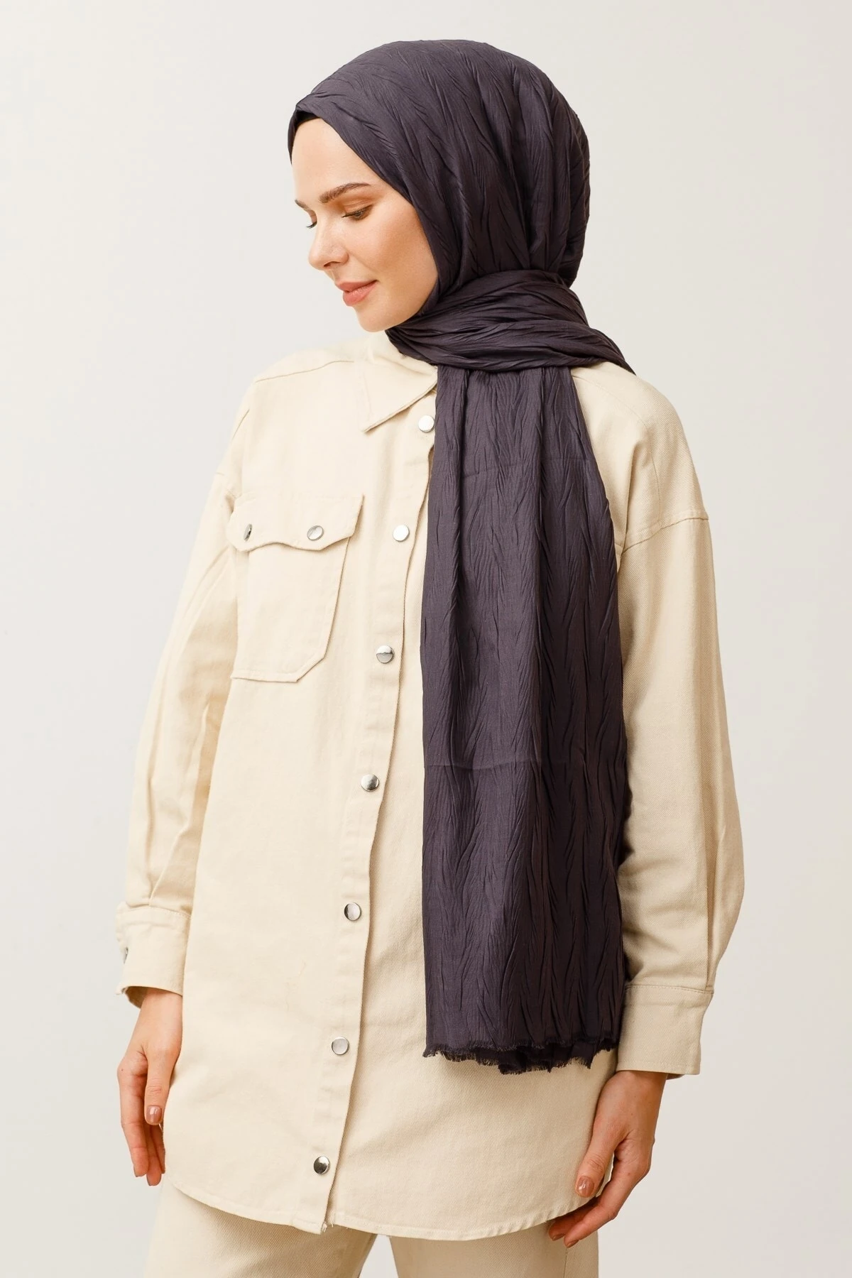 Pleated Bamboo Shawl - Fume