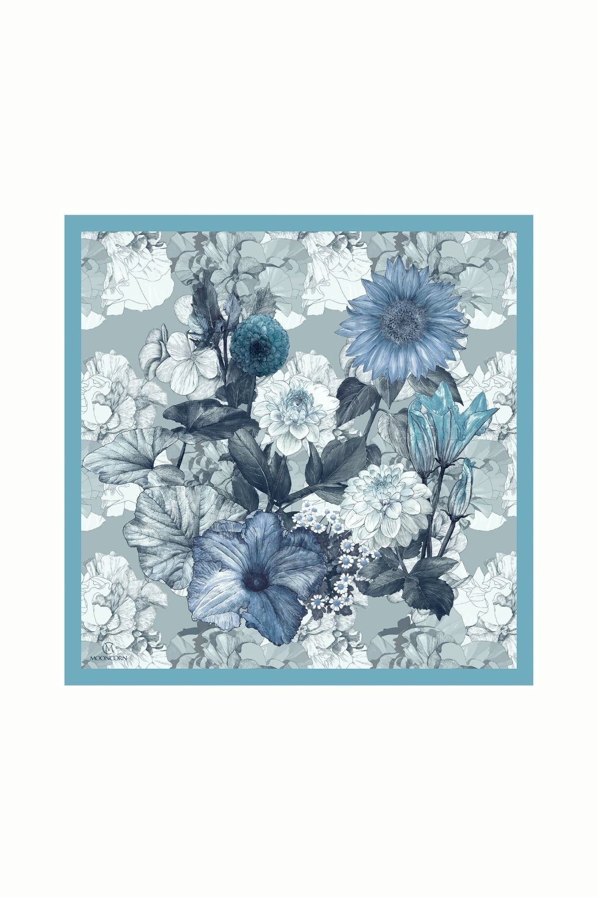 Wholesale Floren Pattern Cotton Scarf - Ice Blue