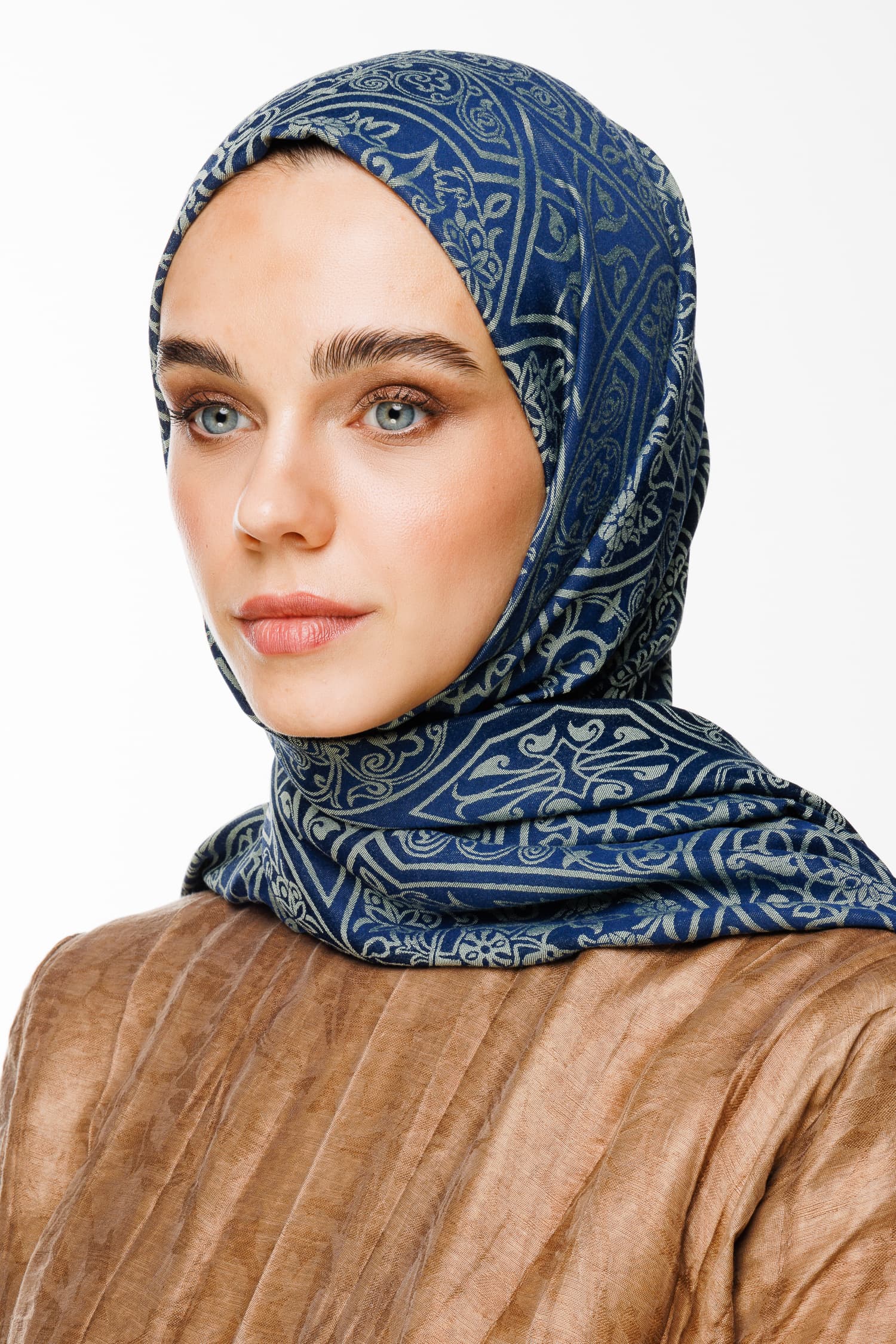 Toptan Morocco Desen Çift Taraflı Şal - Lacivert-Su Yeşili