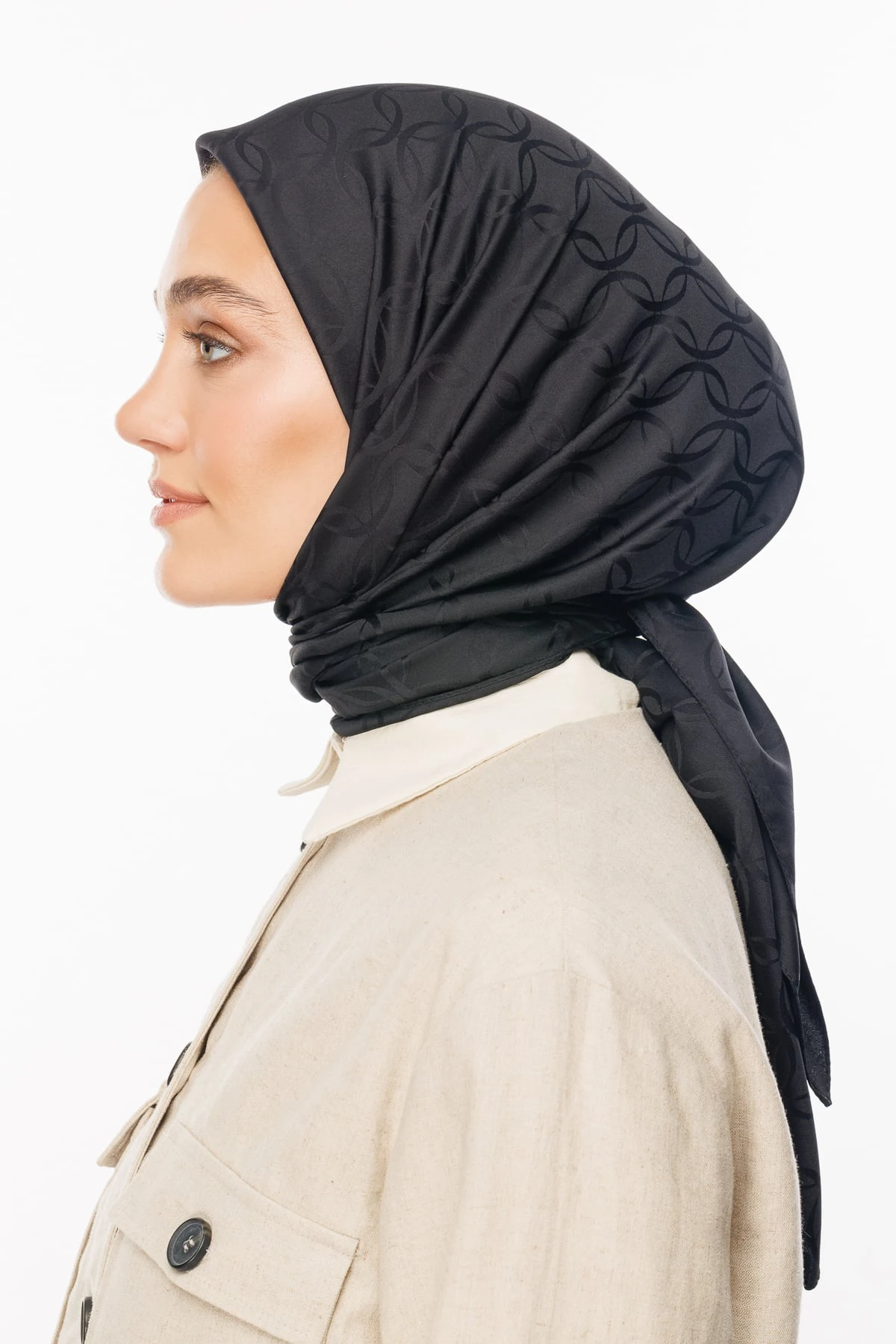 Toptan London Desen İpeksi Jakar Eşarp - Siyah