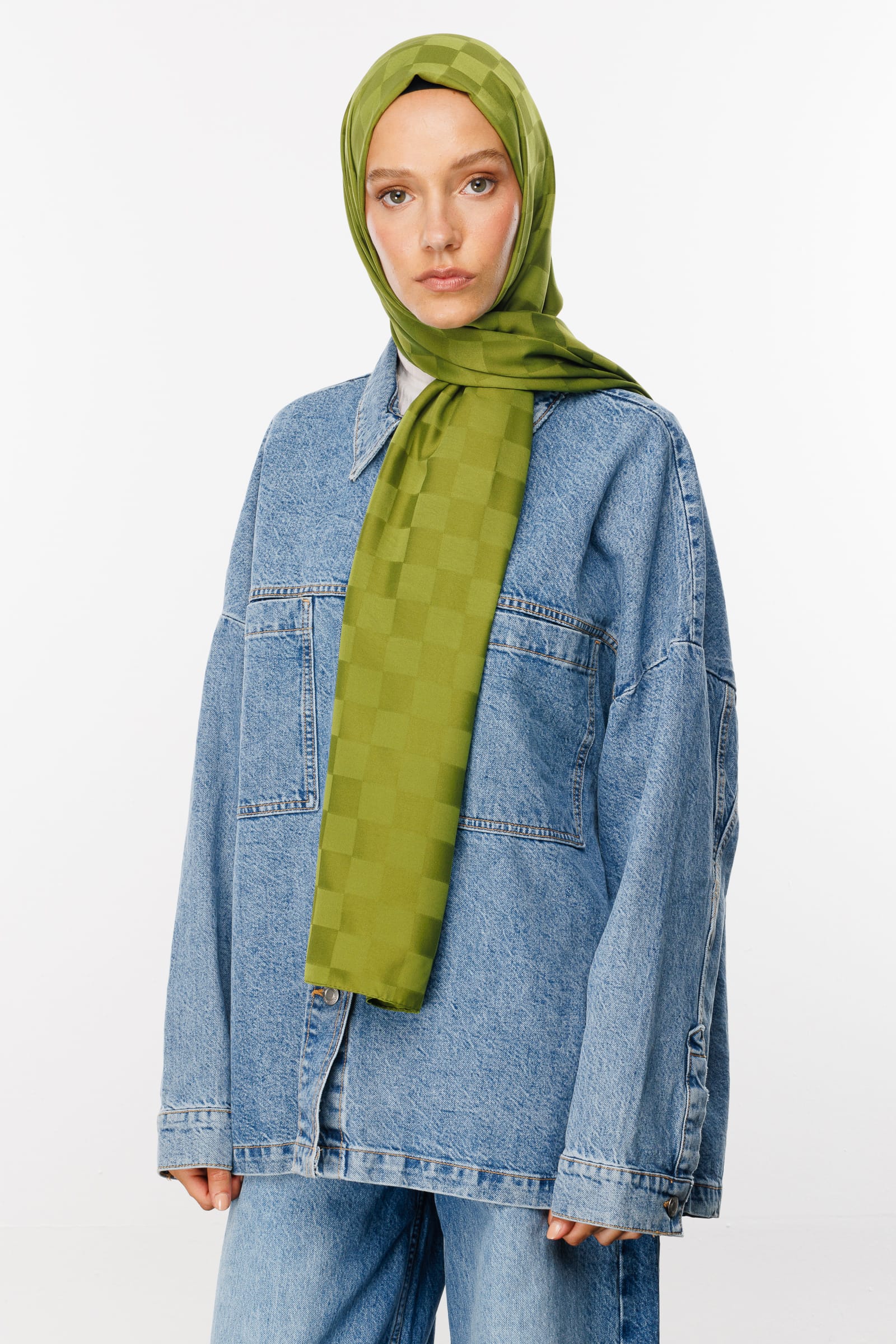 Checkers Pattern Silk Jacquard Shawl - Yosun