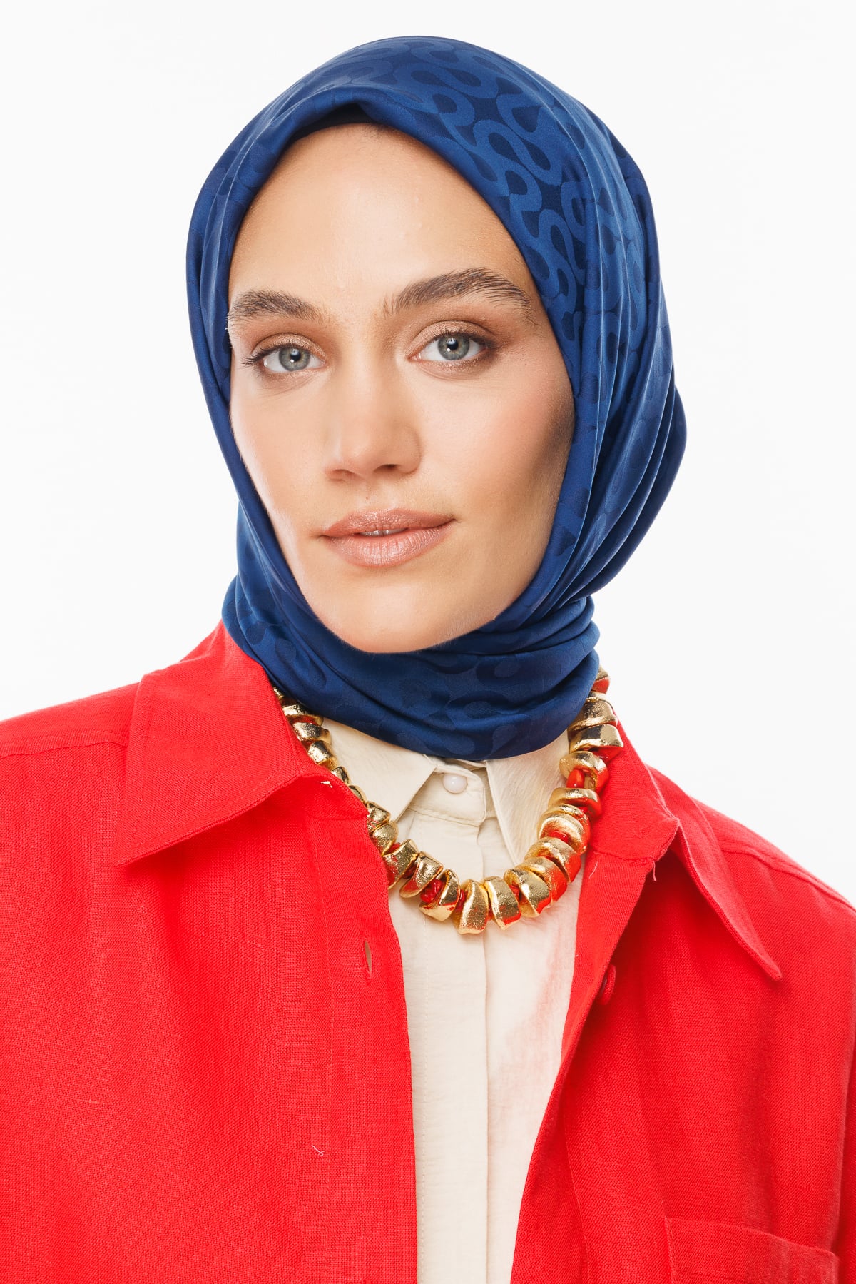 Moon Pattern Silky Jacquard Scarf - Navy Blue