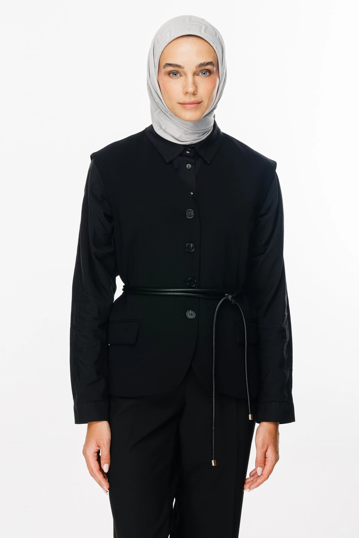 Viora Pattern Silky Jacquard Scarf - Silver