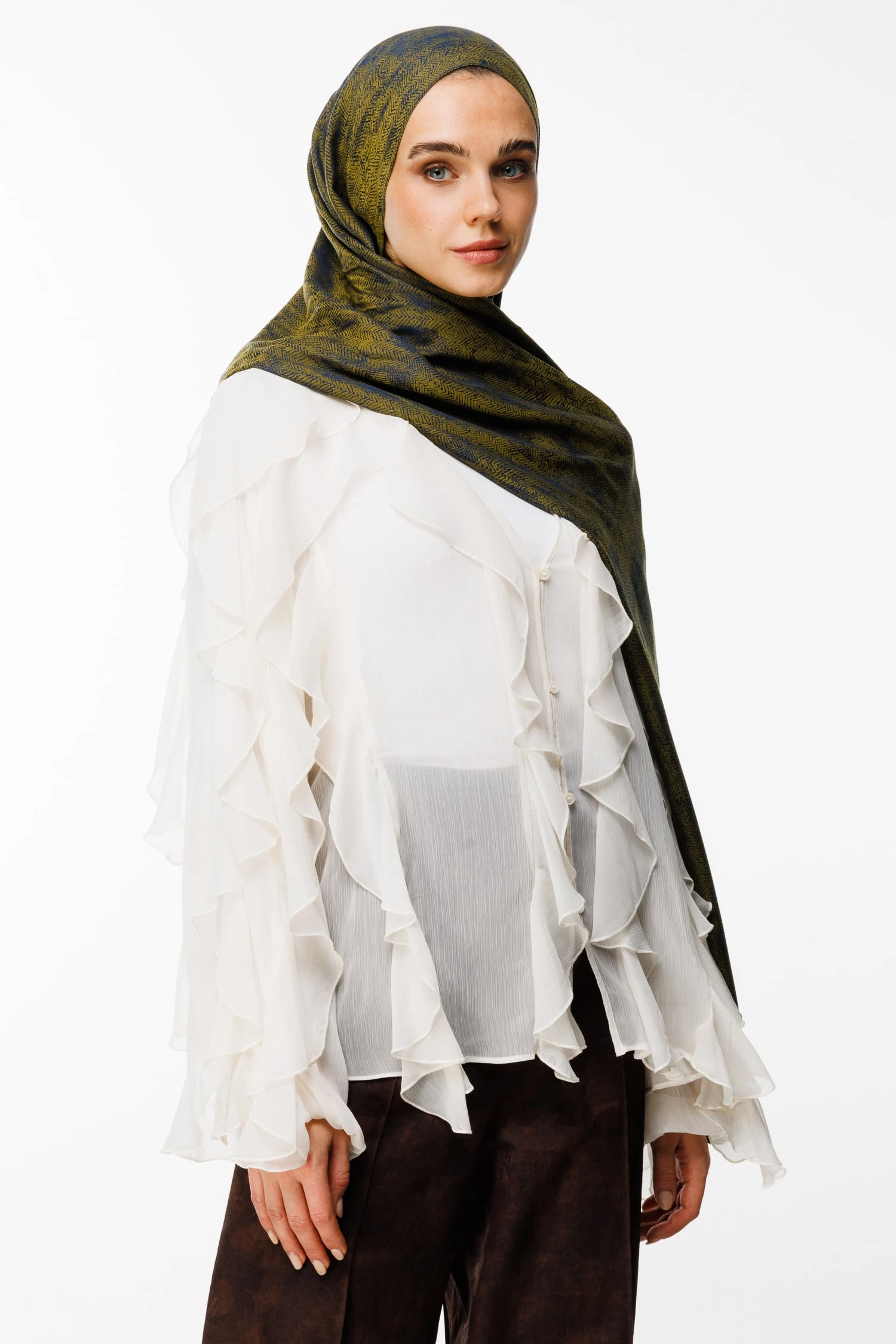 Toptan Sahra Desen Çift Taraflı Şal - Lacivert-Yağ Yeşili