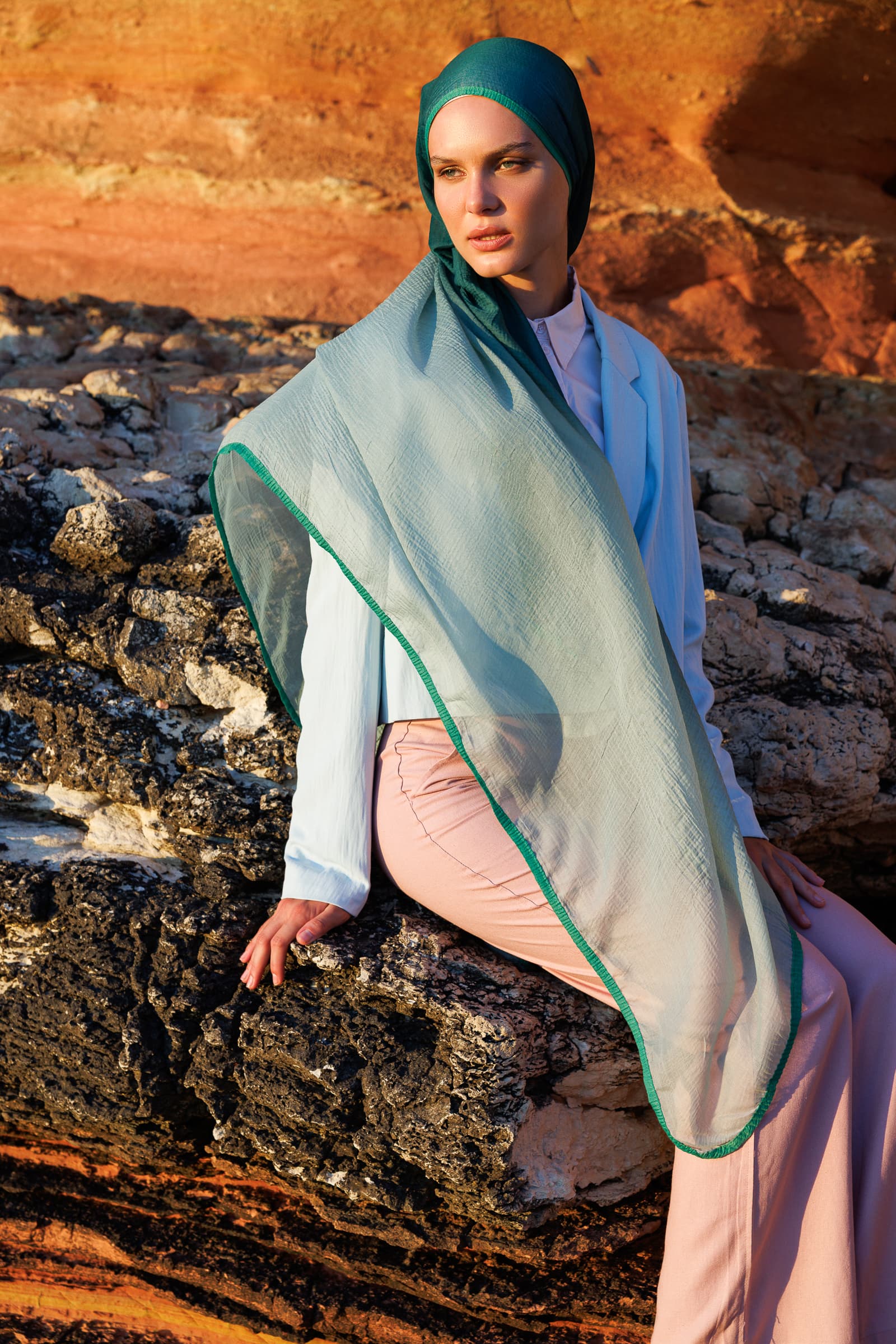 Toptan Degrade Müslin Şal - Zümrüt