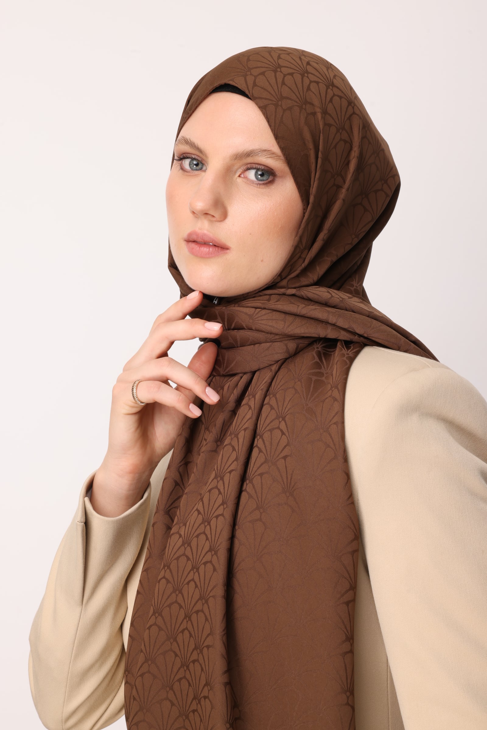 Lotus Pattern Silk Jacquard Shawl - Bitter