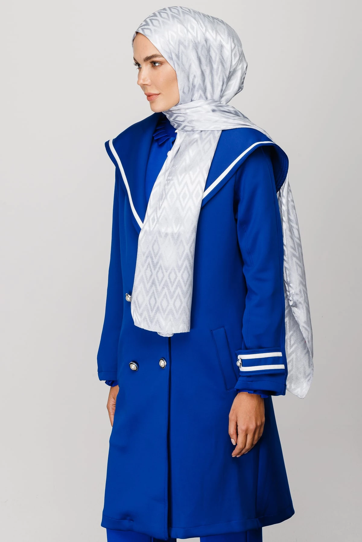 Toptan Karo Desen Parlak Jakar Şal - Gümüş