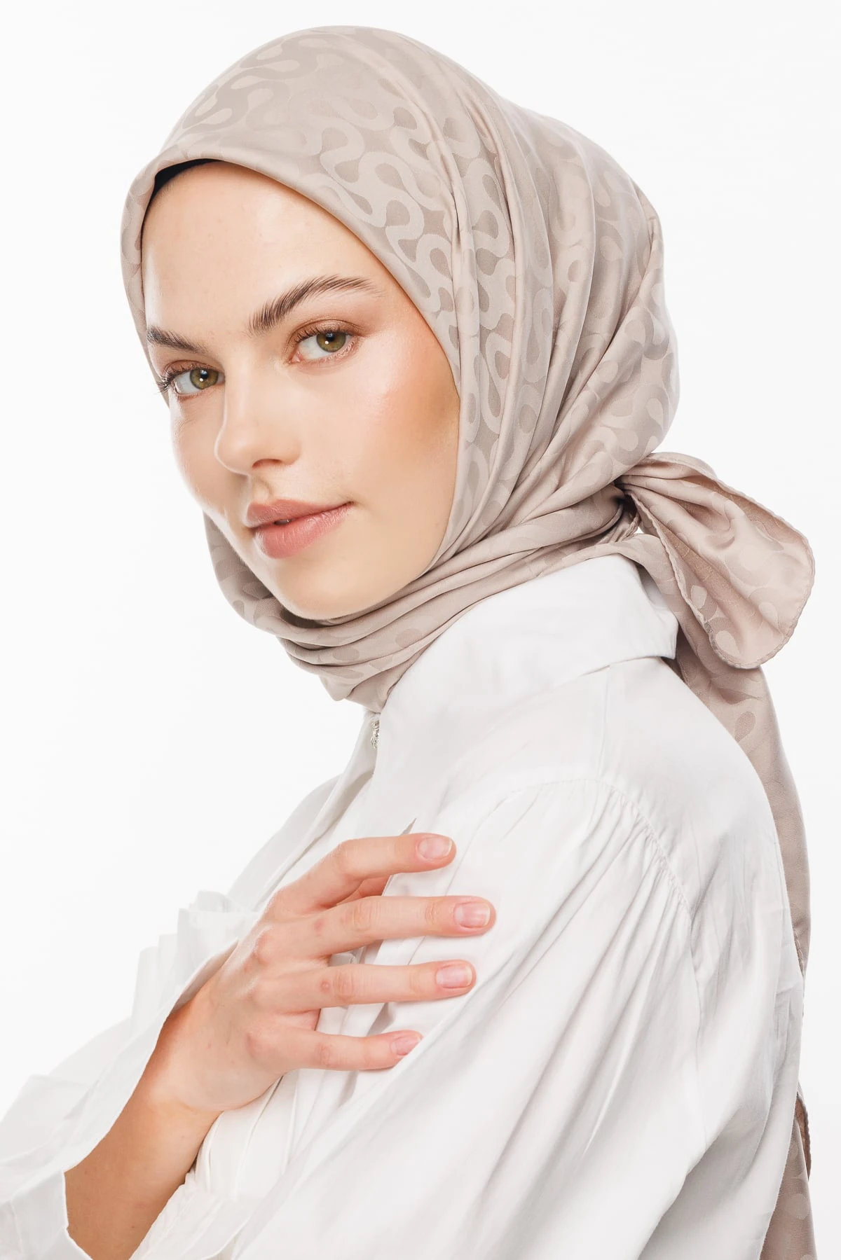 Moon Pattern Silky Jacquard Scarf - Beige