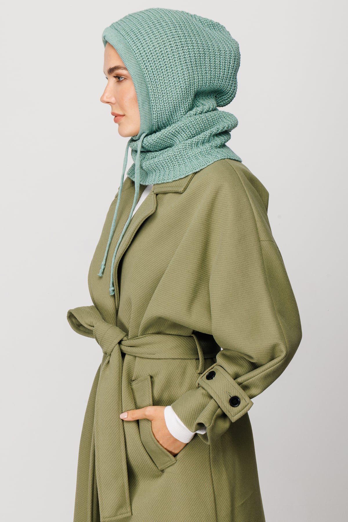 Toptan Balaclava Triko Başlık - Su Yeşili