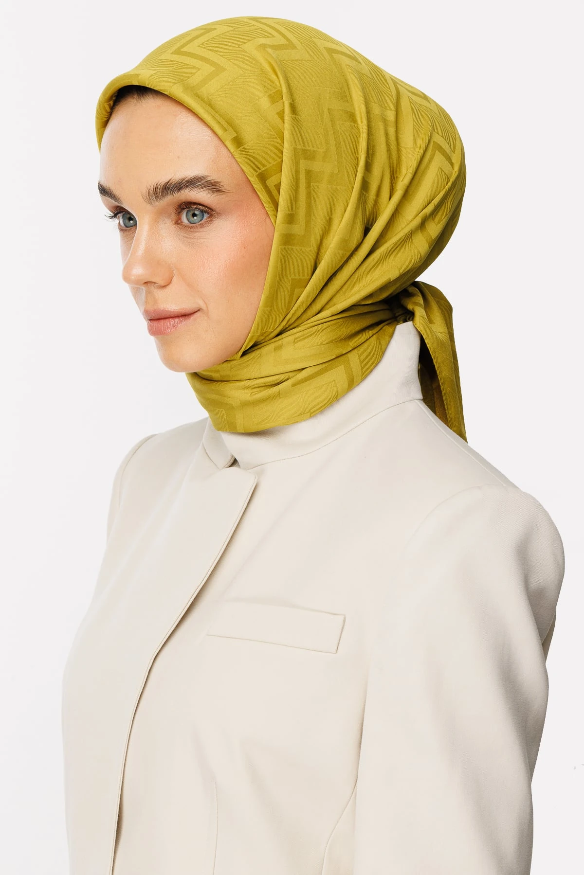 Toptan Viora Desen İpeksi Jakar Eşarp - Oliv Yeşili