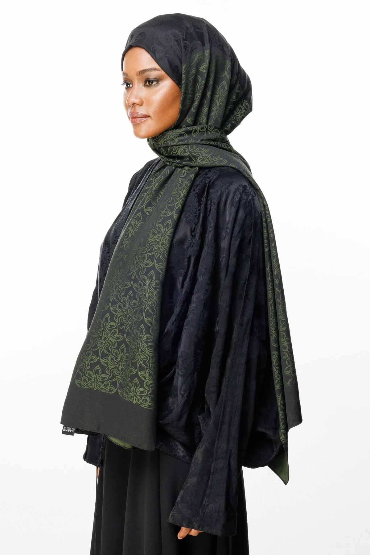 Nora-Pattern Reversible Shawl - Black-Khaki