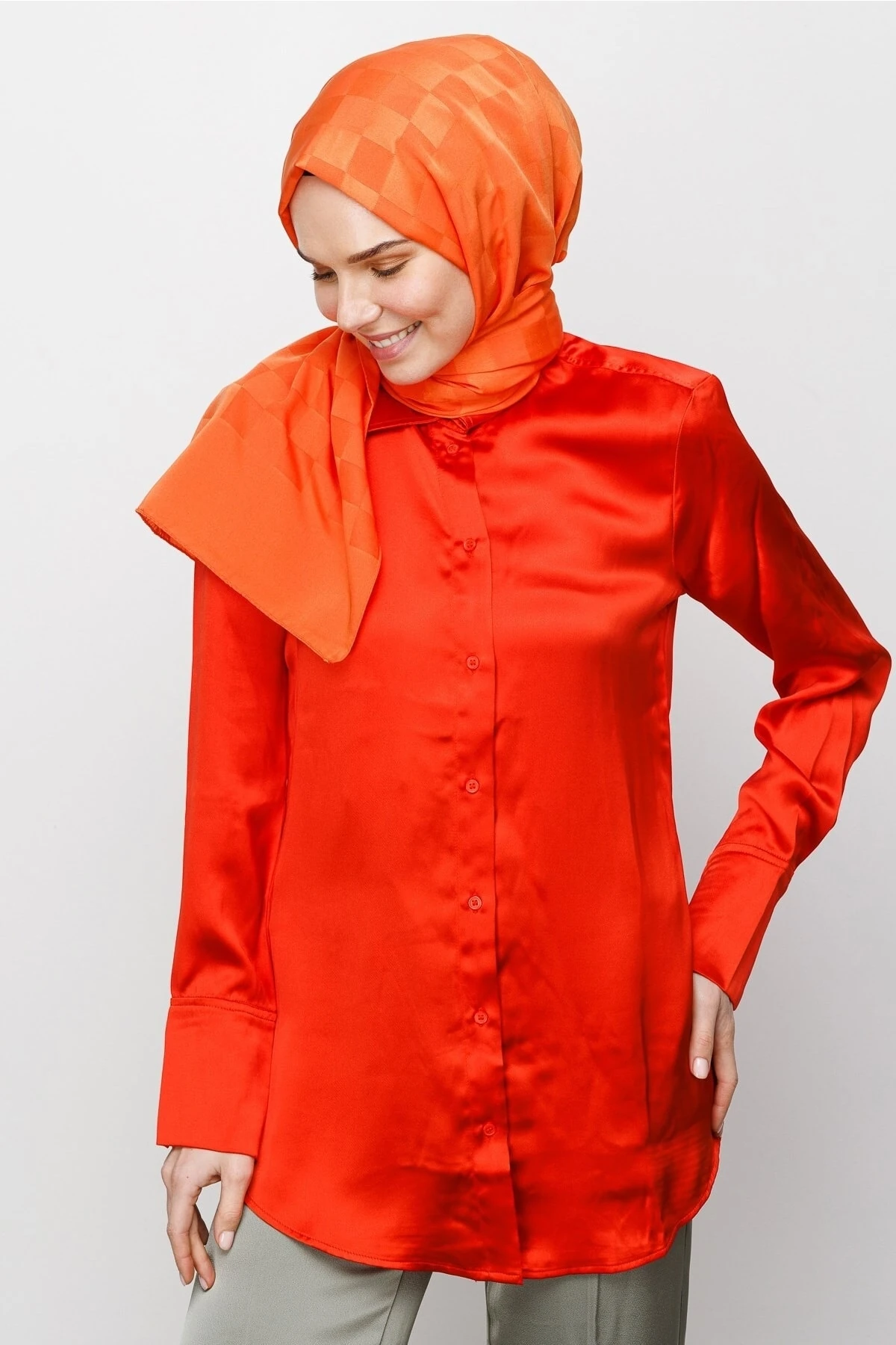 Toptan Dama Desen İpeksi Jakar Şal - Turuncu