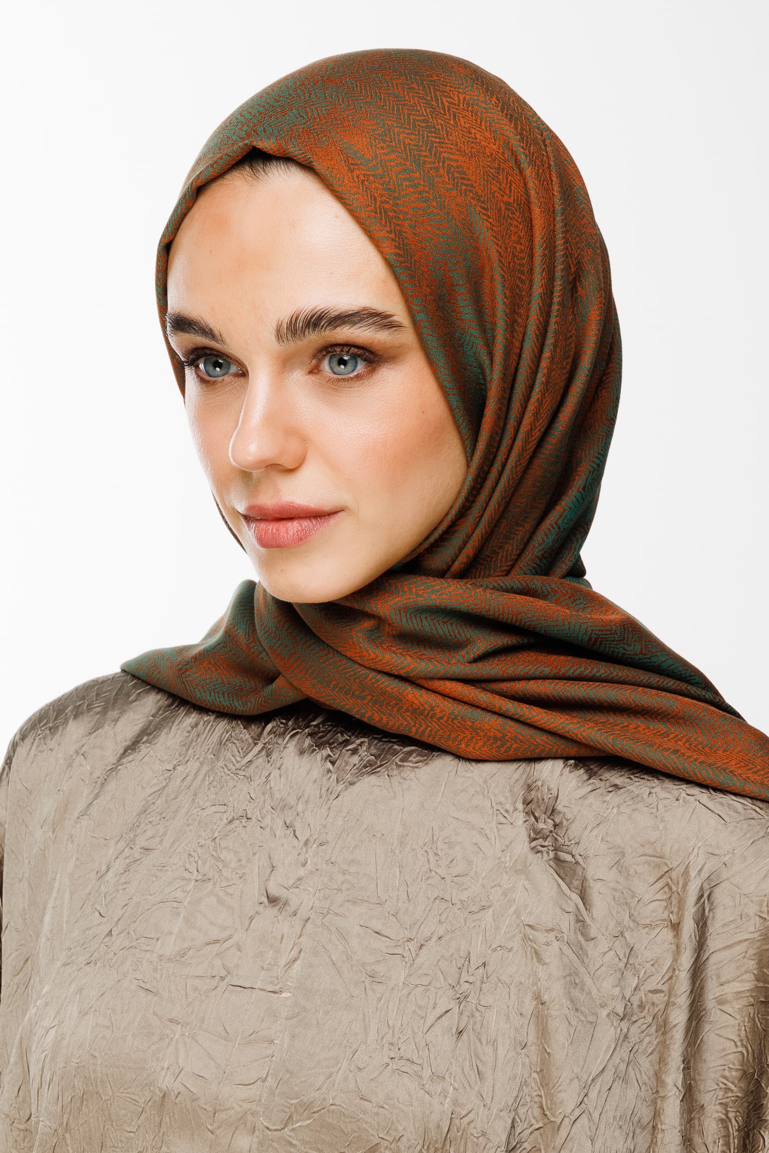Toptan Sahra Desen Çift Taraflı Şal - Tarçın-Zümrüt